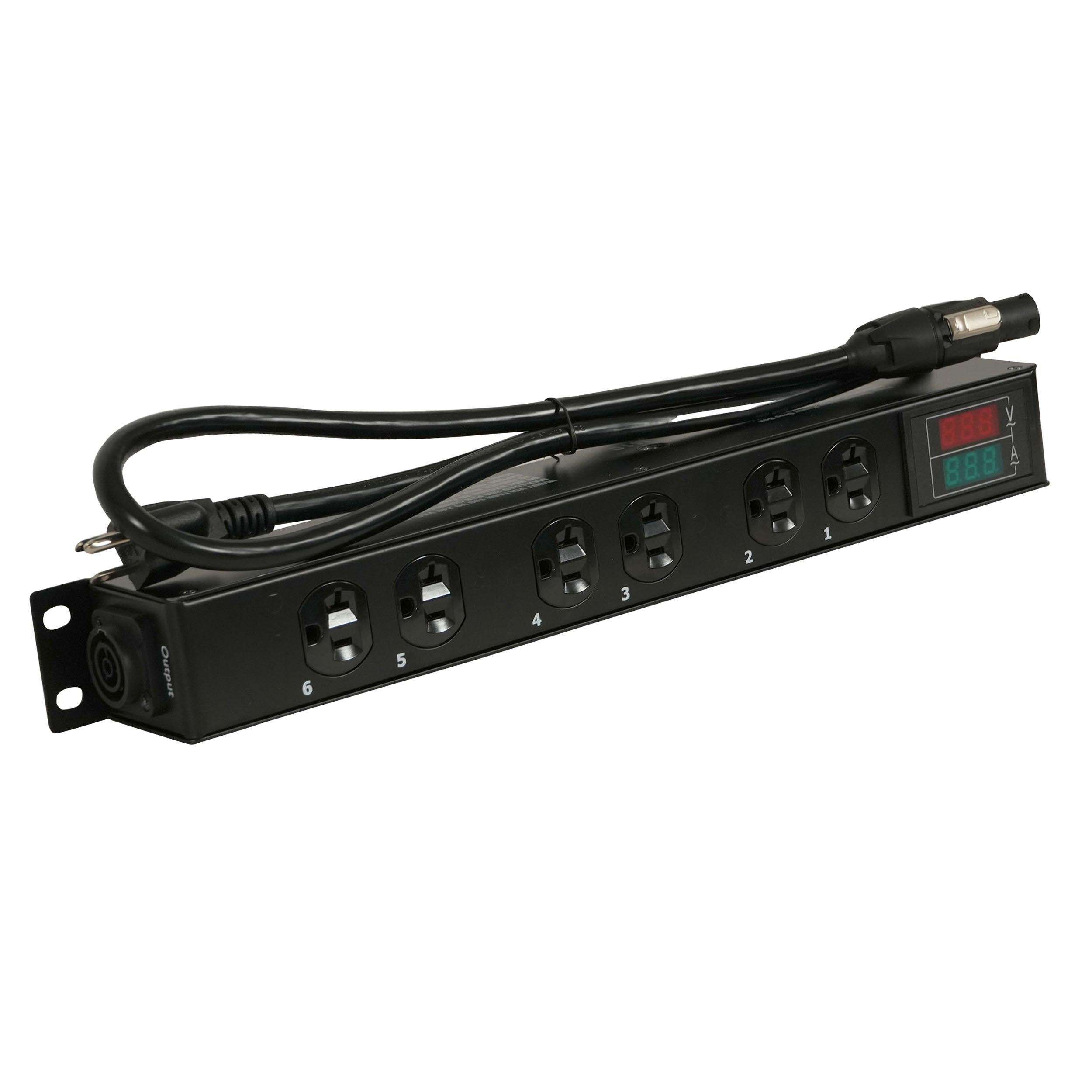 TARA 6-Outlet Edison NEMA 5-20R Power Distribution Box with True1 IN/OUT, LED Voltage and Current Display 20A Power Center