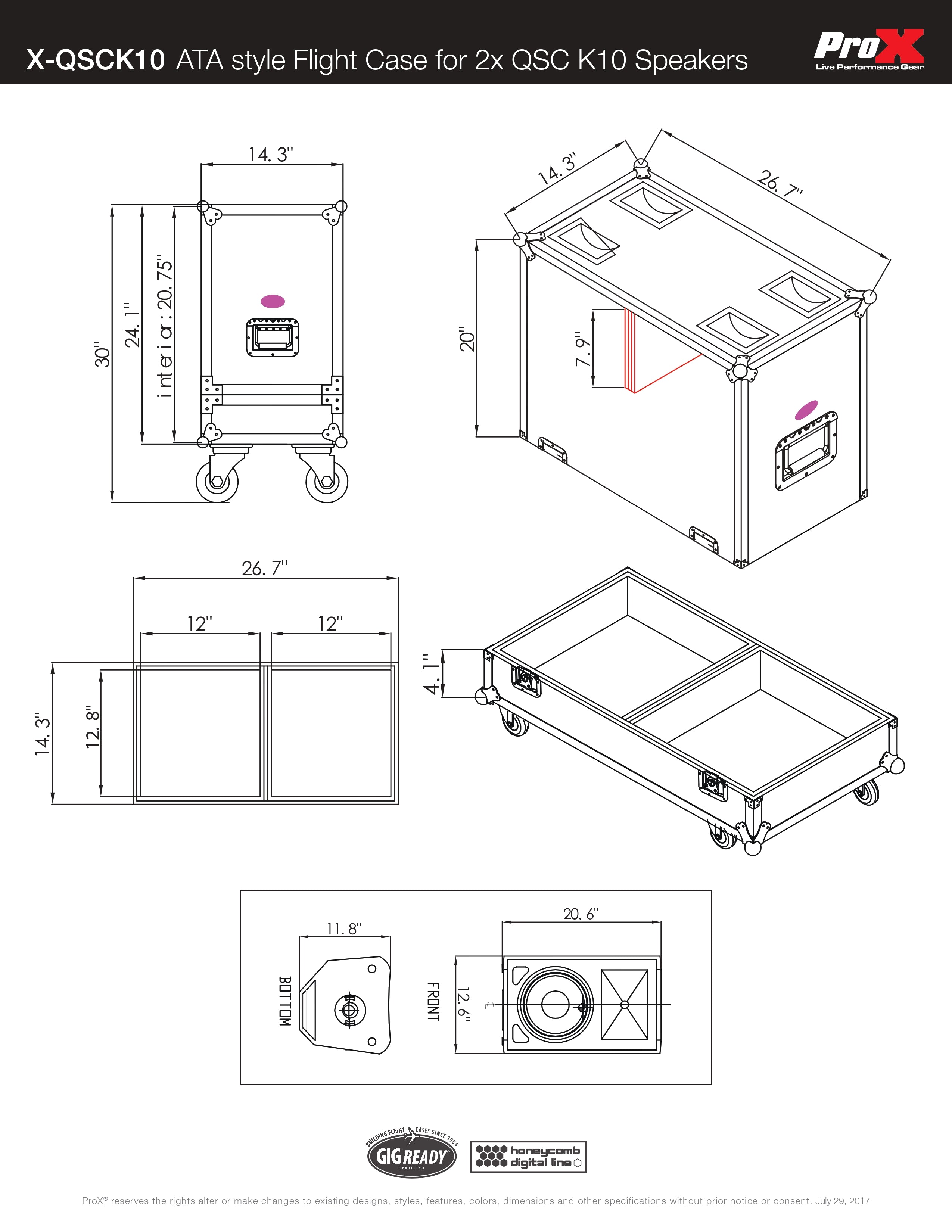 ProX ATA style Flight Case for 2x QSC K10  or K10.2 Speakers