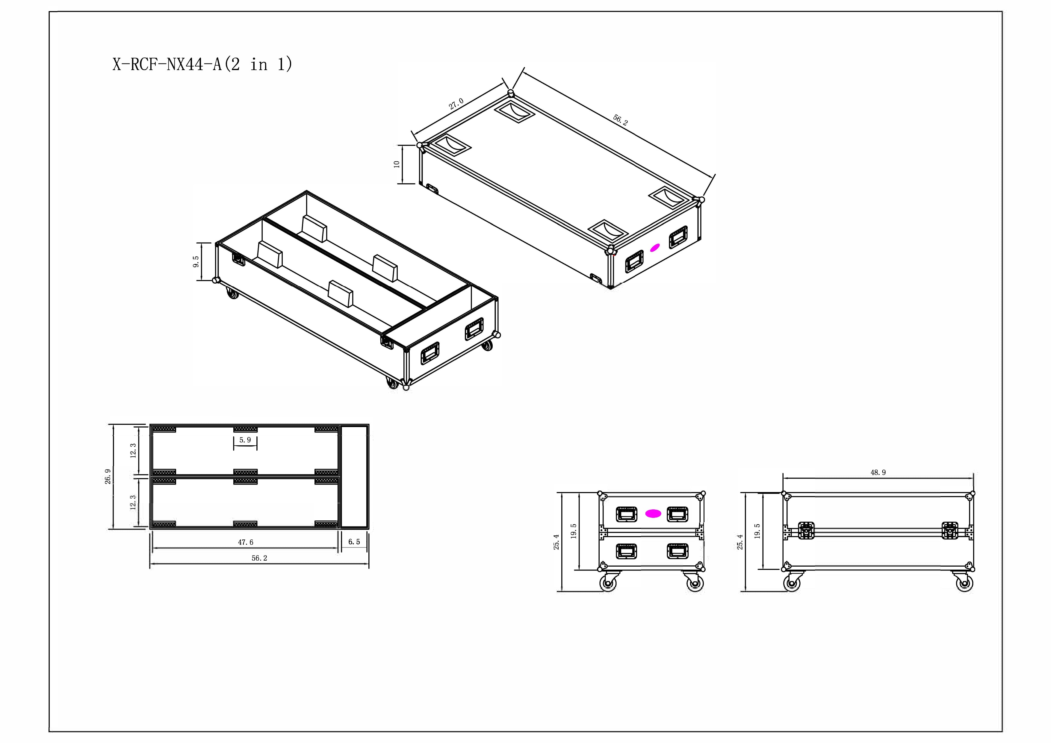 Flight Case for 2 RCF NXW 44-A ,NXL44-A Active 2 Way Column Array with 4 Inch Wheels