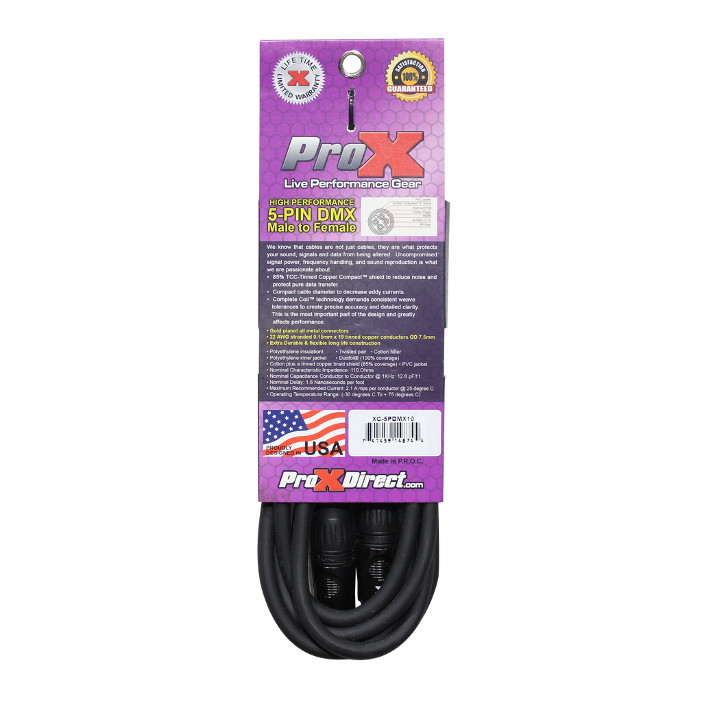10PCS 10 Ft. DMX XLR5-M to XLR5-F High Performance Cable