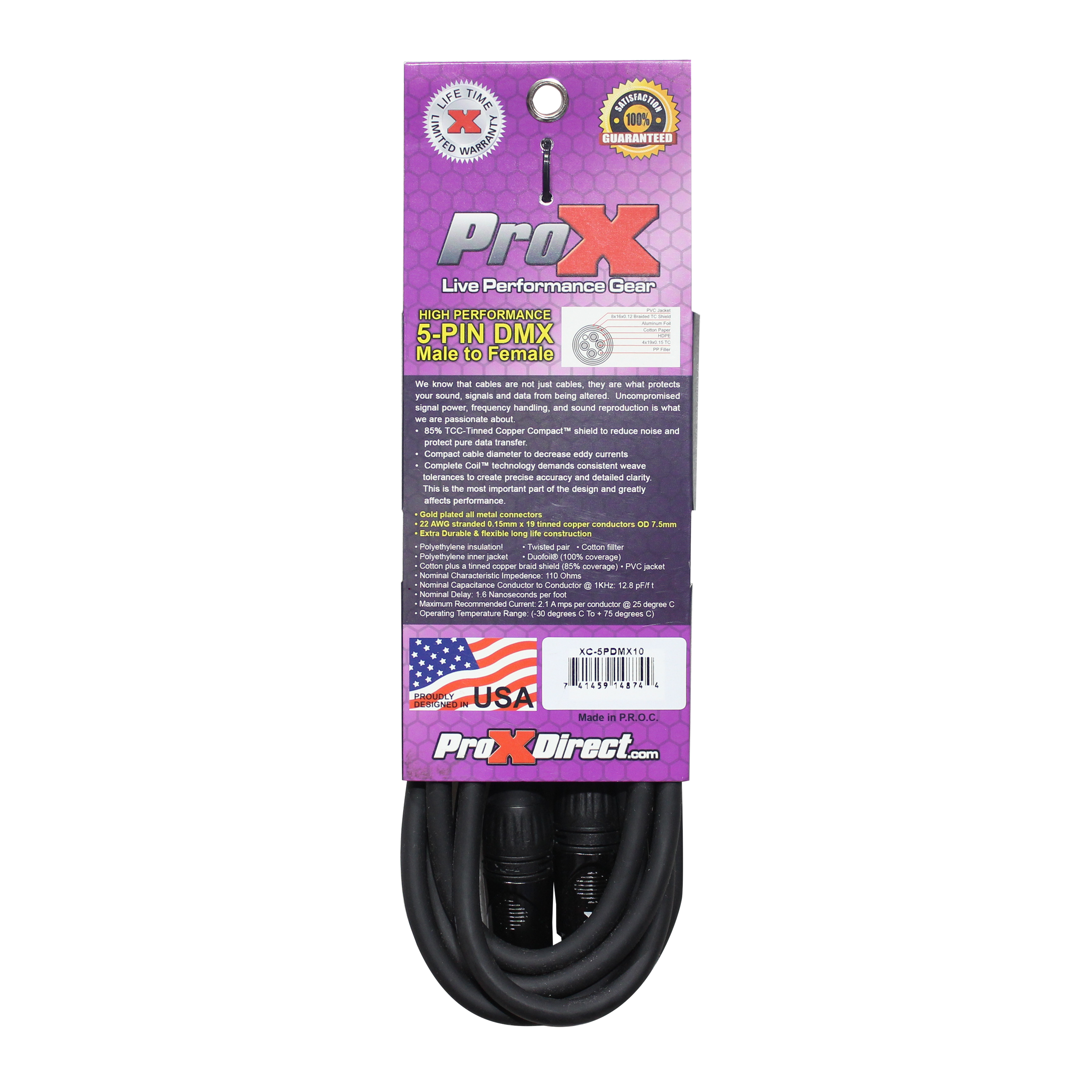 50PCS 10 Ft. DMX XLR5-M to XLR5-F High Performance Cable