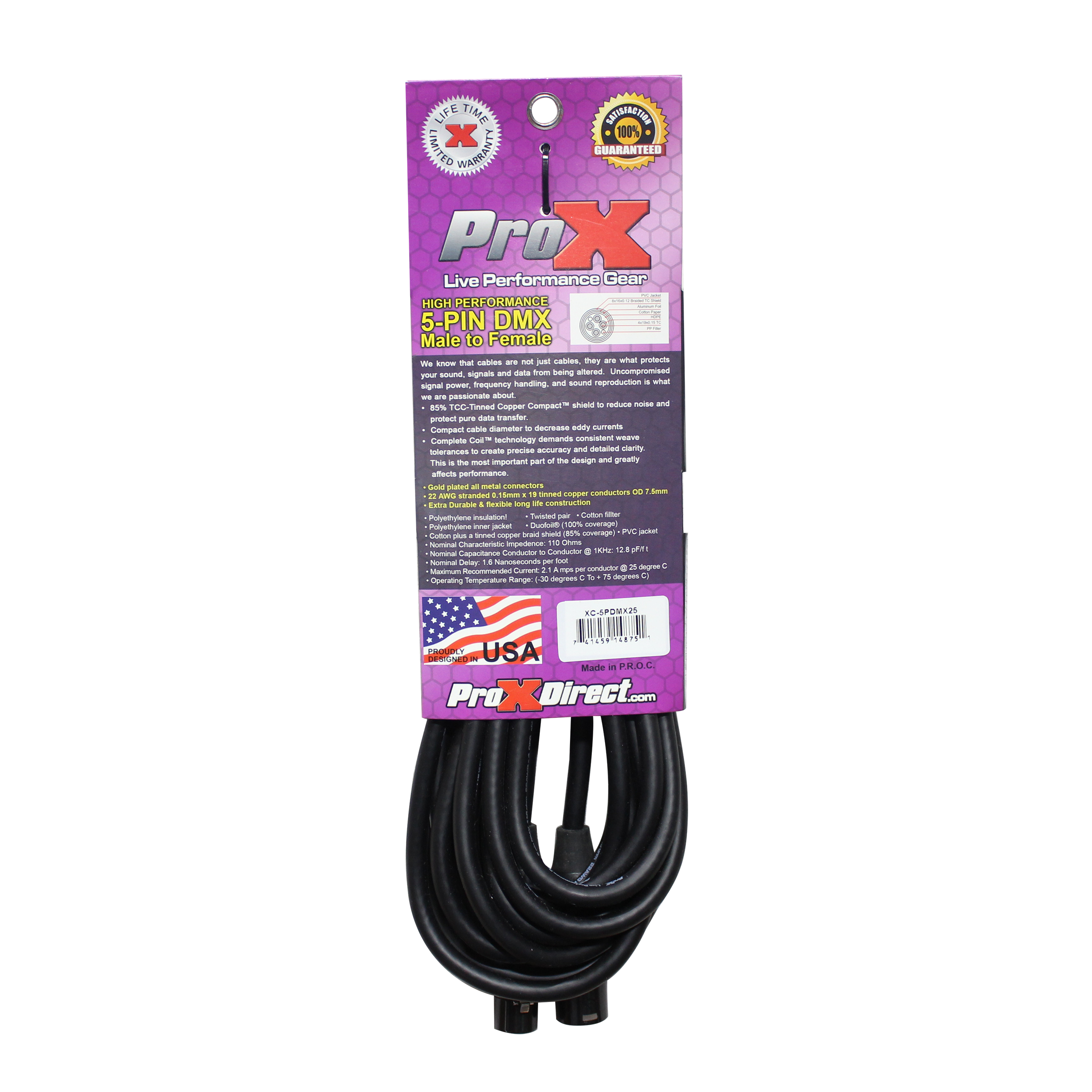 25 Ft. DMX XLR5-M to XLR5-F High Performance Cable