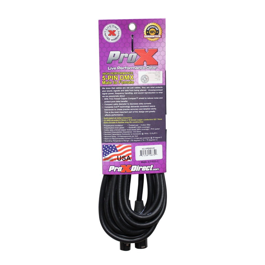 10PCS 25 Ft. DMX XLR5-M to XLR5-F High Performance Cable