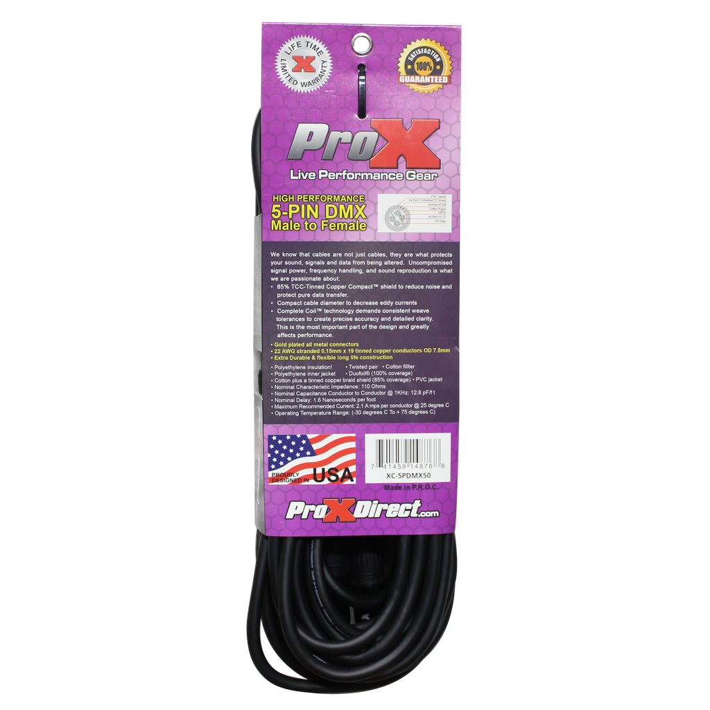 5PCS 50 Ft. DMX XLR5-M to XLR5-F High Performance Cable