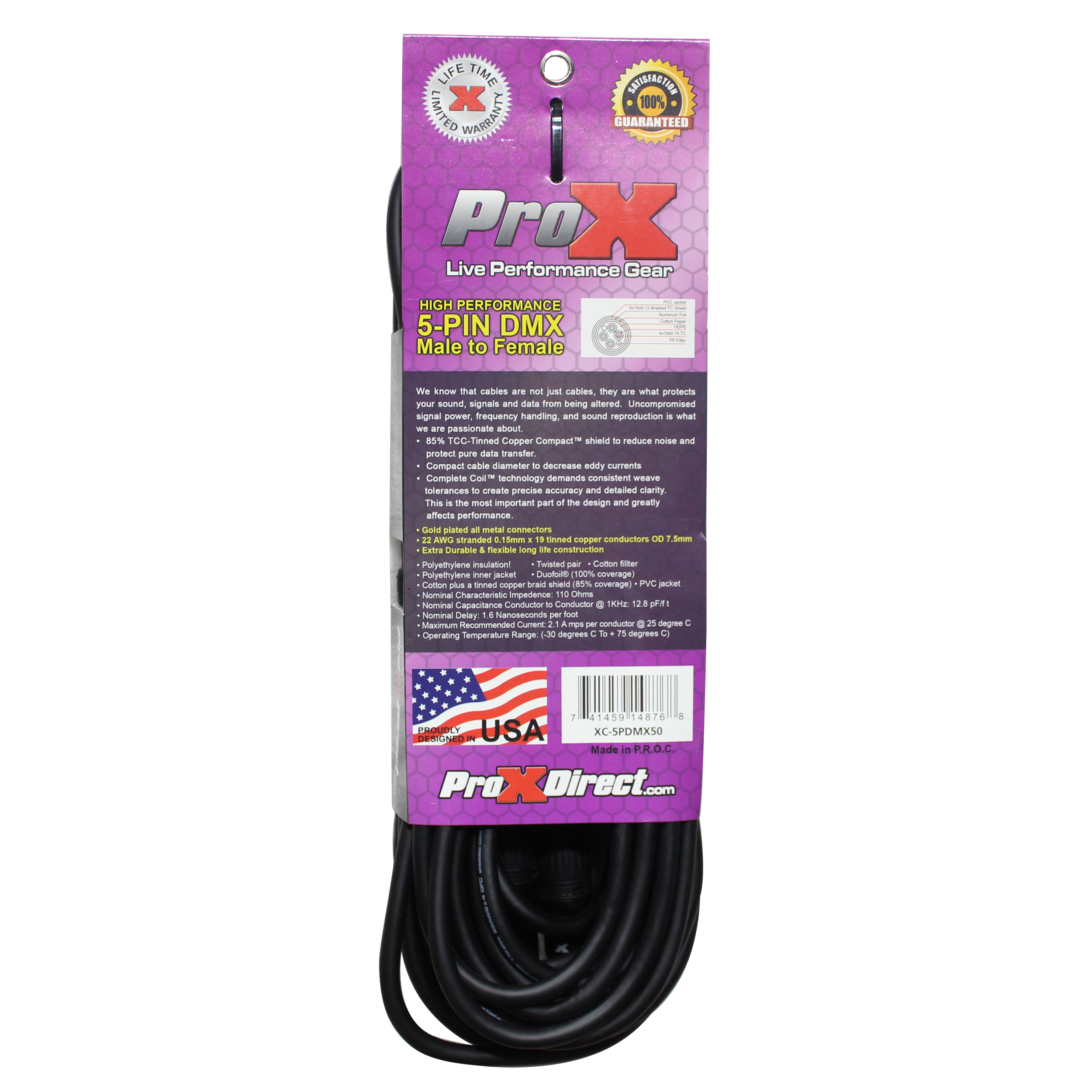 5PCS 50 Ft. DMX XLR5-M to XLR5-F High Performance Cable