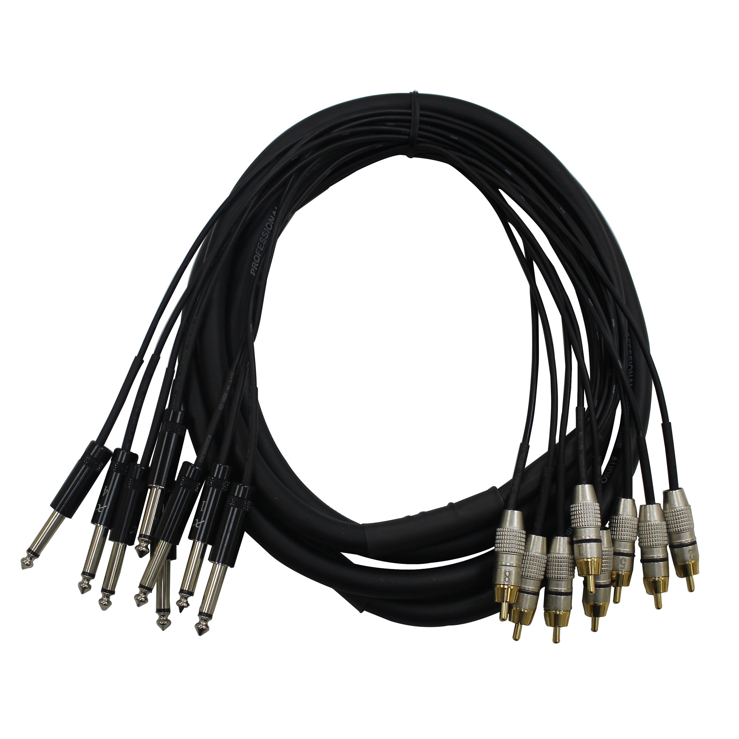10 Ft. Unbalanced 8-Ch 1/4" TS to RCA Male Snake