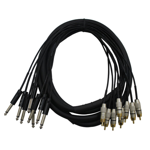 10PCS 10 Ft. Unbalanced 8-Ch 1/4" TS to RCA Male Snake