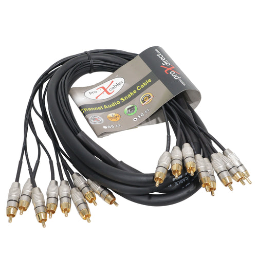 10PCS 10' FT Premium 8 Channel Snake 8x RCA Male to 8x RCA Male Cable