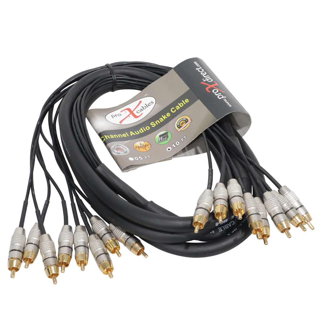 10' FT Premium 8 Channel Snake 8x RCA Male to 8x RCA Male Cable
