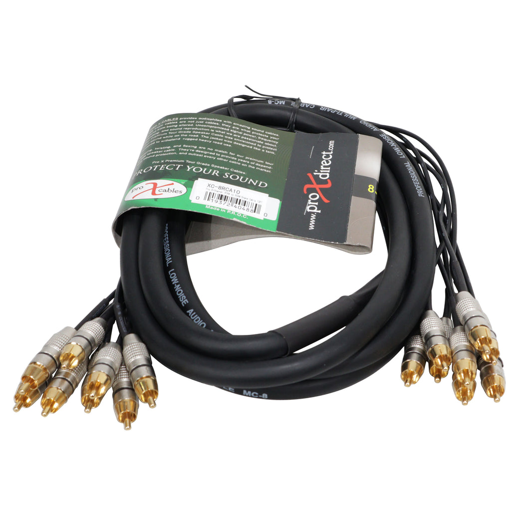 10' FT Premium 8 Channel Snake 8x RCA Male to 8x RCA Male Cable