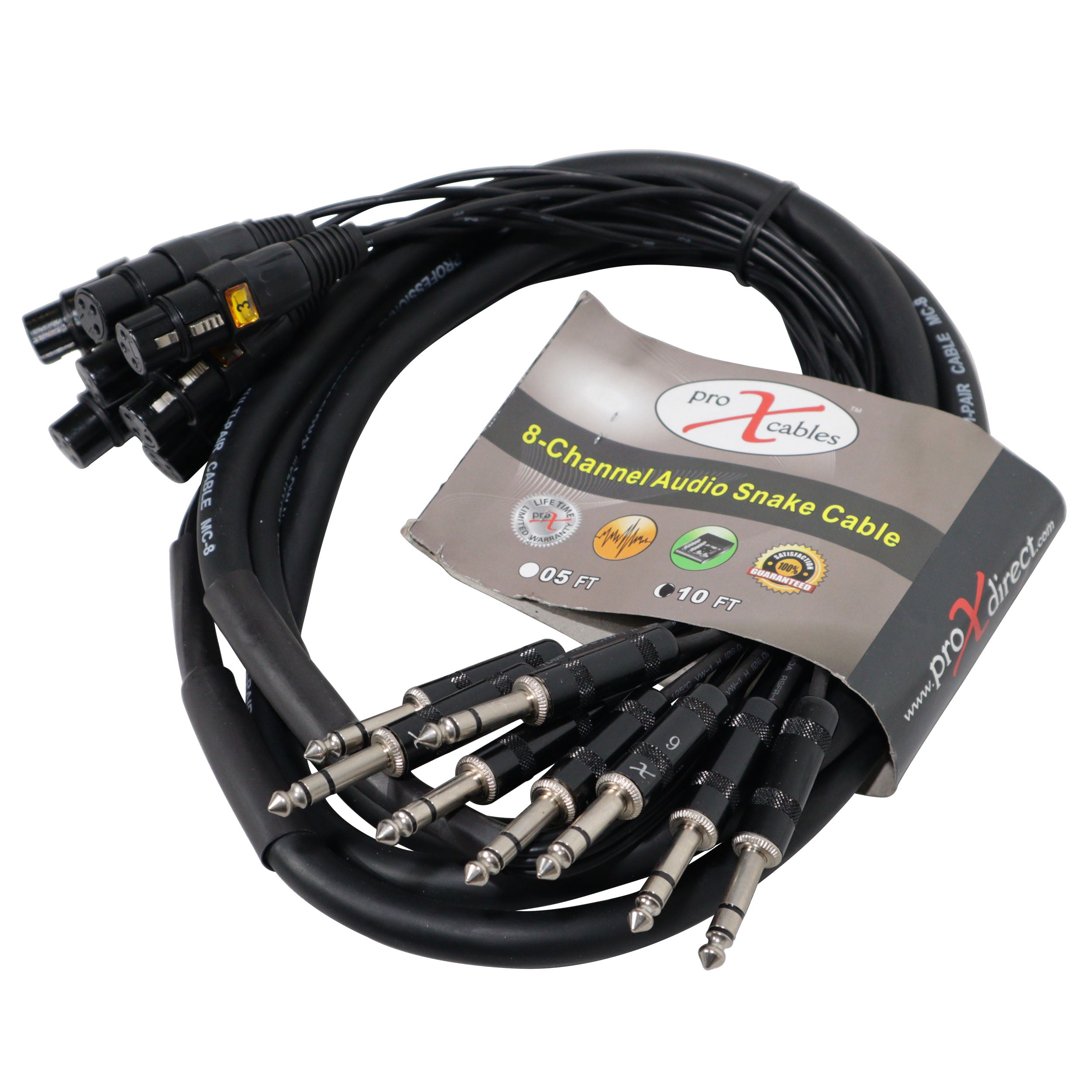 10PCS 10' Ft High Performance 8-Channel Snake Cable XLR-F to 1/4" TRS Balanced Audio Cable