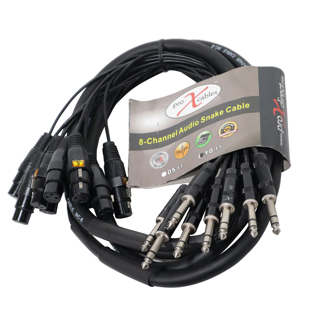 10PCS 10' Ft High Performance 8-Channel Snake Cable XLR-F to 1/4" TRS Balanced Audio Cable