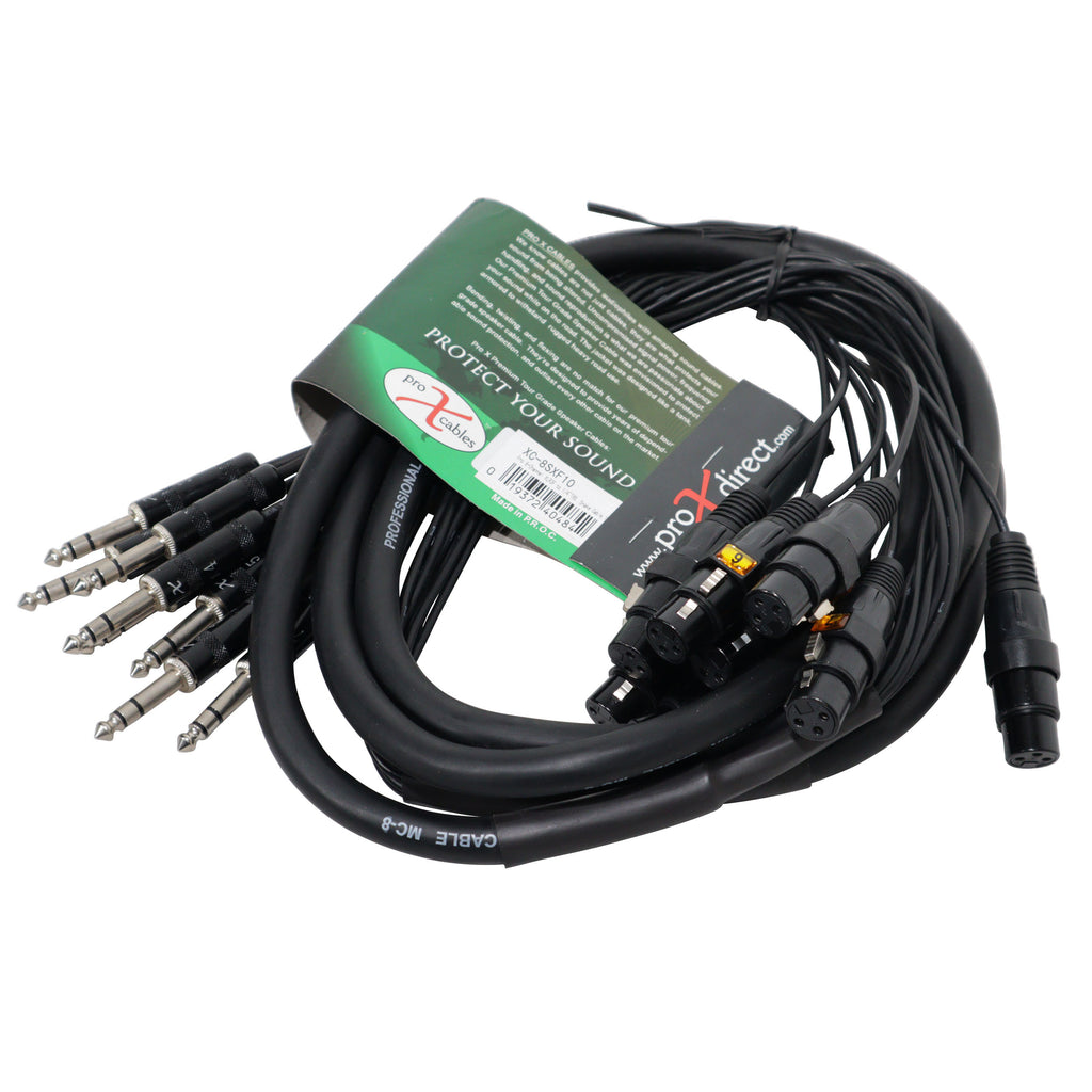 10PCS 10' Ft High Performance 8-Channel Snake Cable XLR-F to 1/4" TRS Balanced Audio Cable