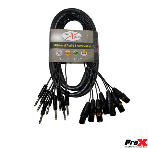 10PCS 10' Ft High-Performance 8-Channel Snake Cable XLR-M TO 1/4" TRS Balanced Audio Cable