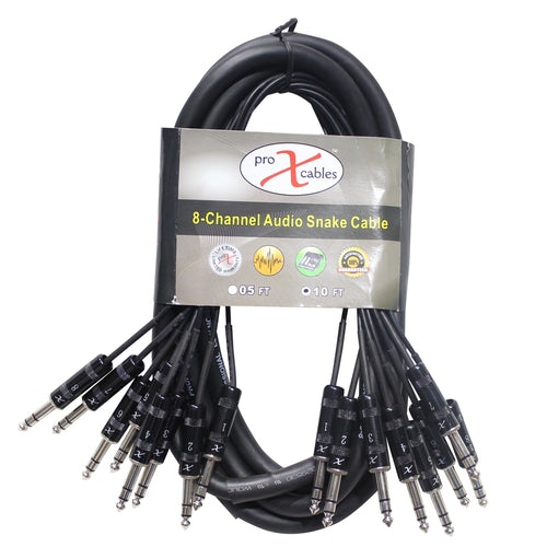10PCS 10 Ft. 8-Channel TRS-M to TRS-M Balanced Snake Cable