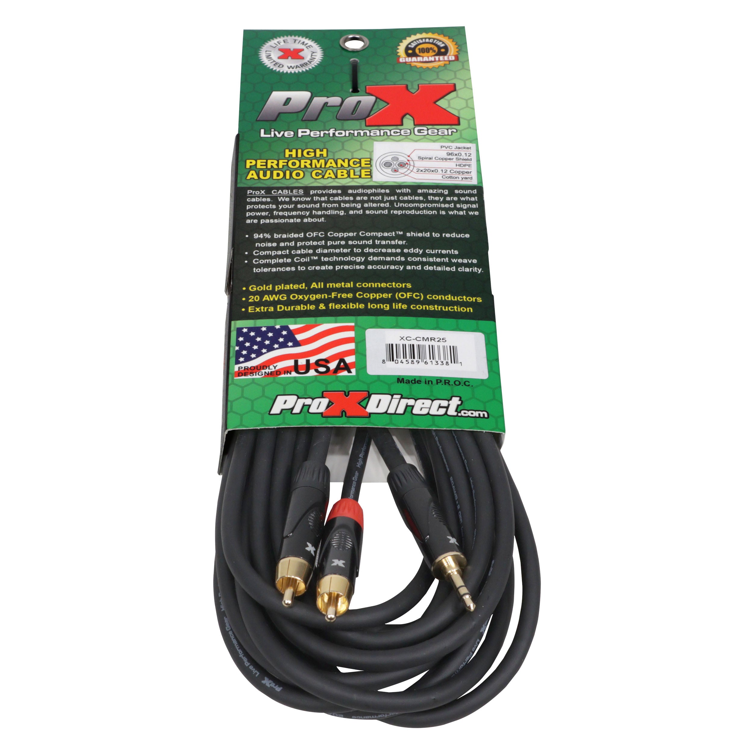 10PCS 25' Ft High Performance 3.5mm 1/8” Mini TRS to Dual RCA-M Unbalanced Y-Cable