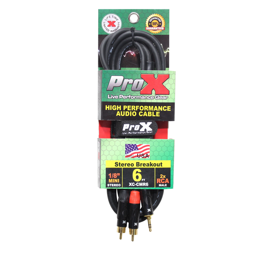6' Ft High Performance 3.5mm 1/8” Mini TRS to Dual RCA-M Unbalanced Y-Cable