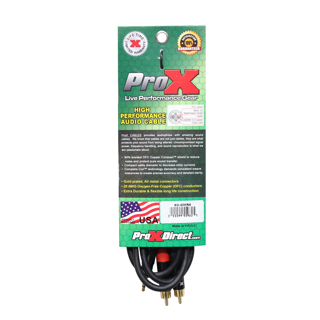 6' Ft High Performance 3.5mm 1/8” Mini TRS to Dual RCA-M Unbalanced Y-Cable