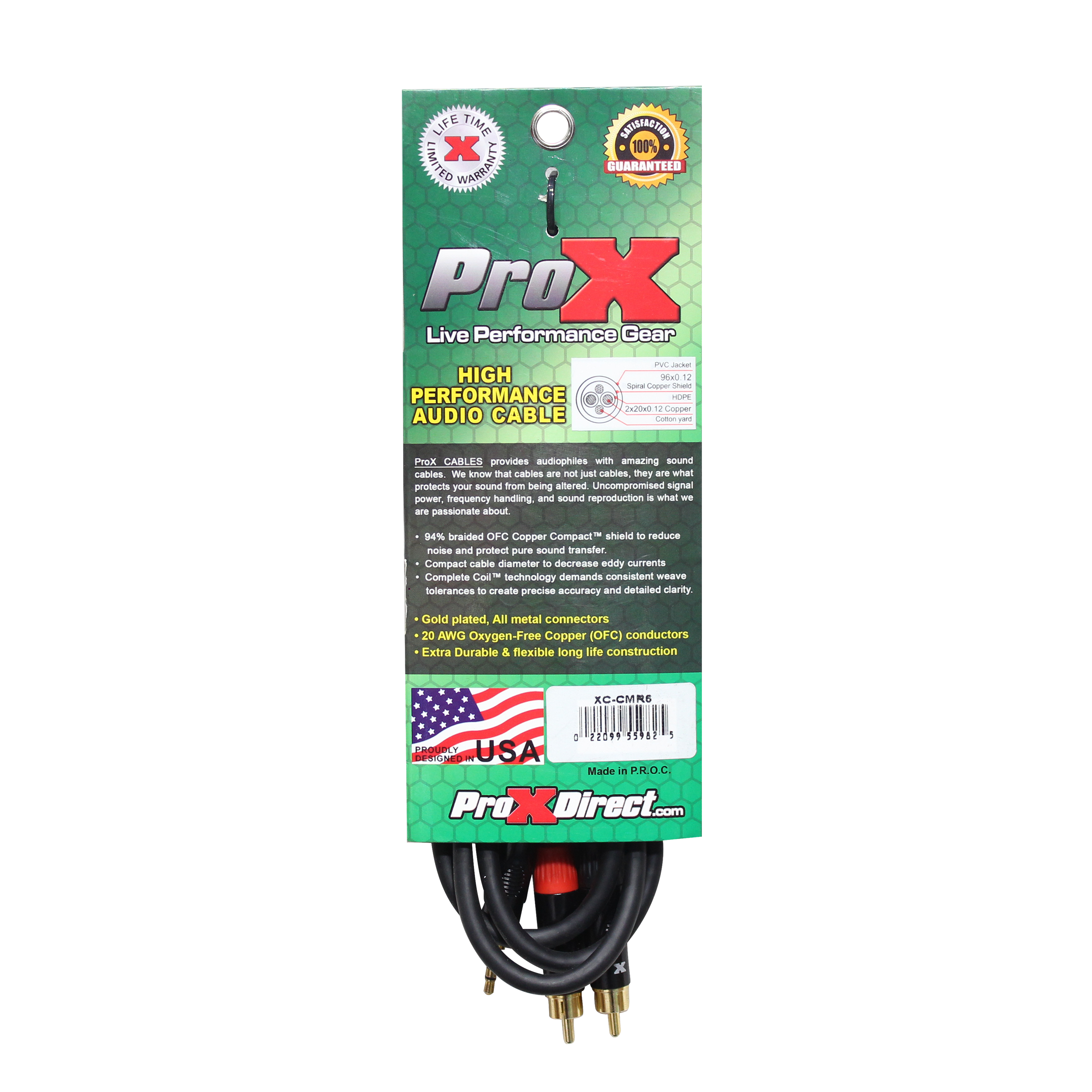 6' Ft High Performance 3.5mm 1/8” Mini TRS to Dual RCA-M Unbalanced Y-Cable