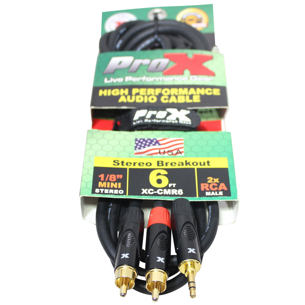 6' Ft High Performance 3.5mm 1/8” Mini TRS to Dual RCA-M Unbalanced Y-Cable