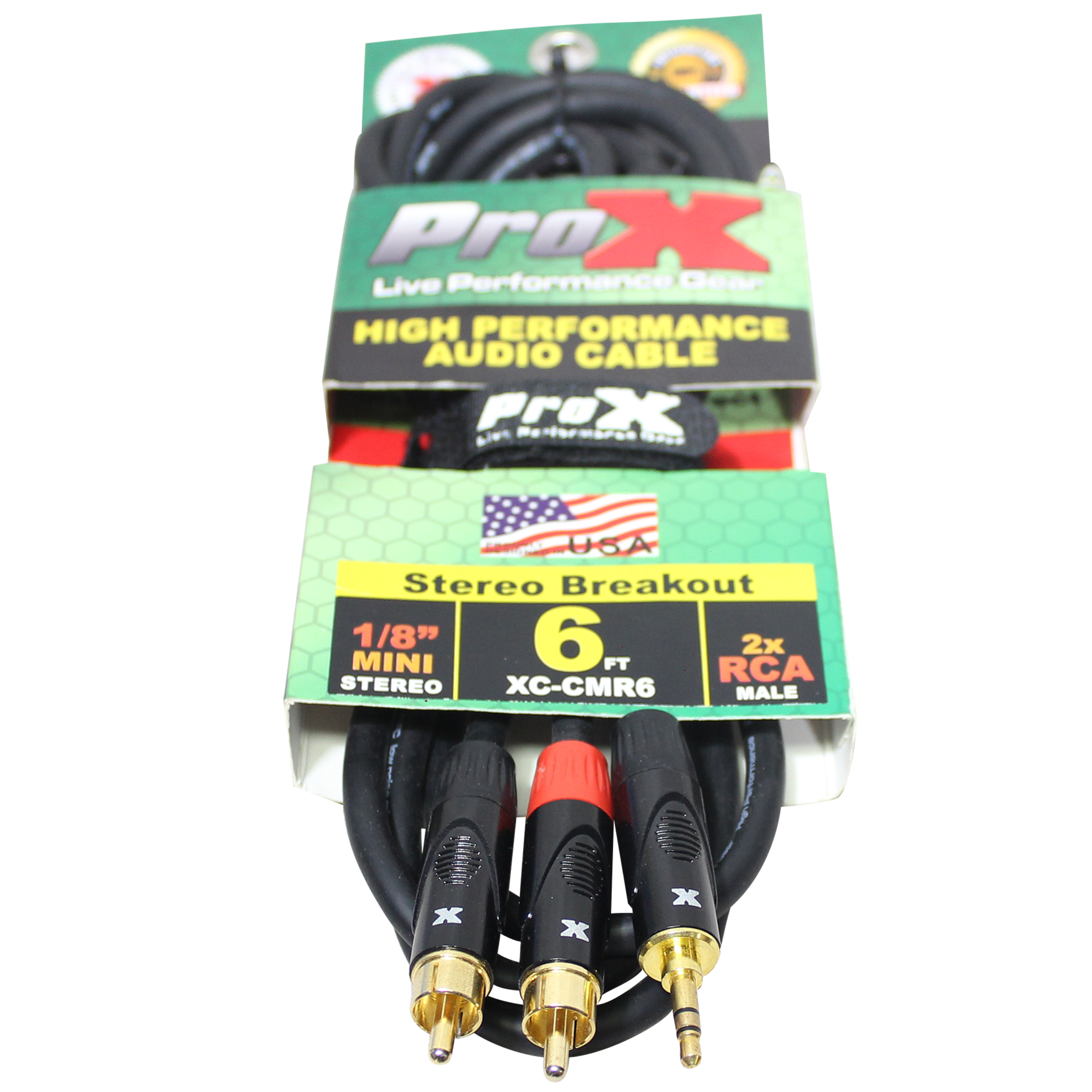 6' Ft High Performance 3.5mm 1/8” Mini TRS to Dual RCA-M Unbalanced Y-Cable