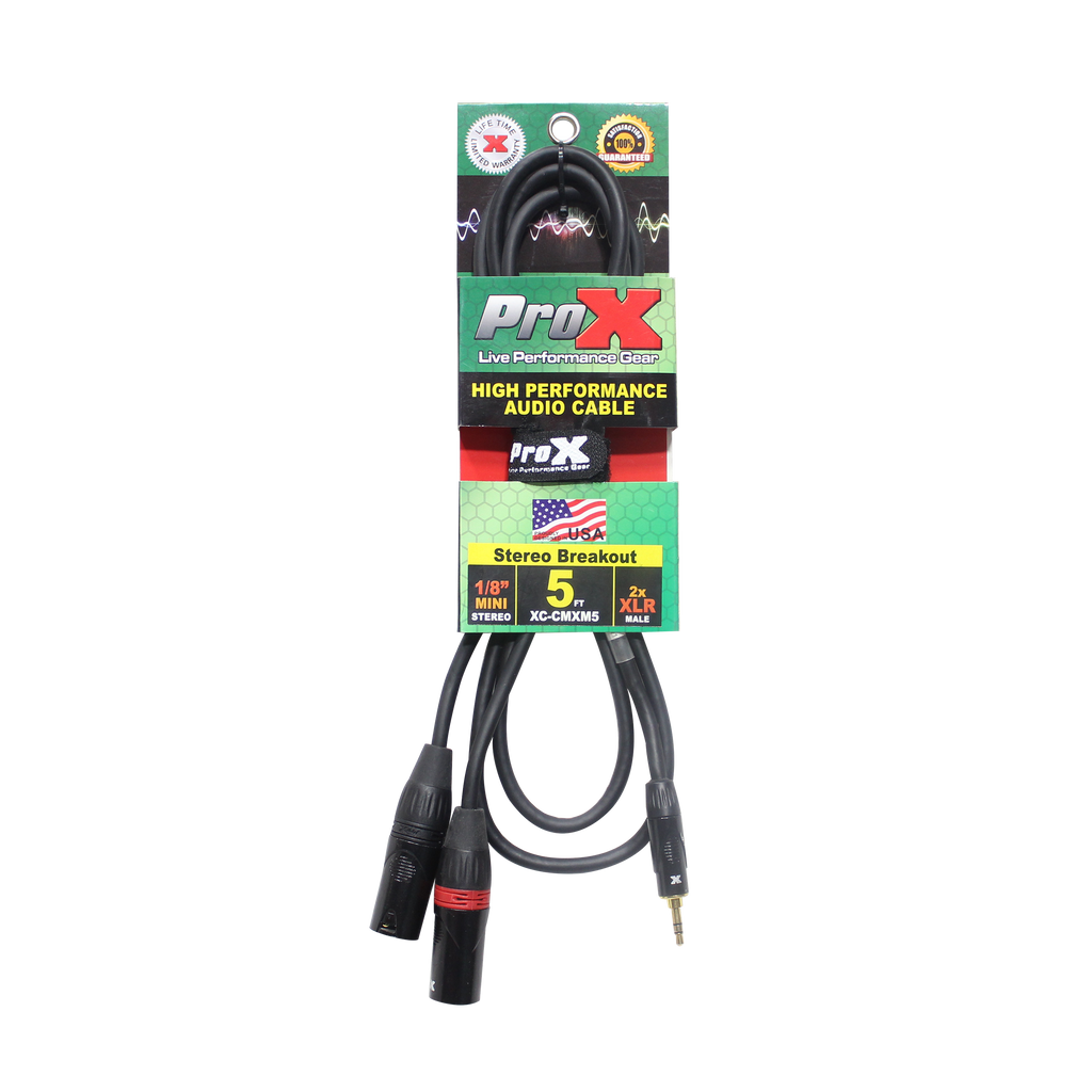 50PCS 5 Ft. 3.5mm Mini TRS-M to Dual XLR3-M High Performance Audio Y Cable
