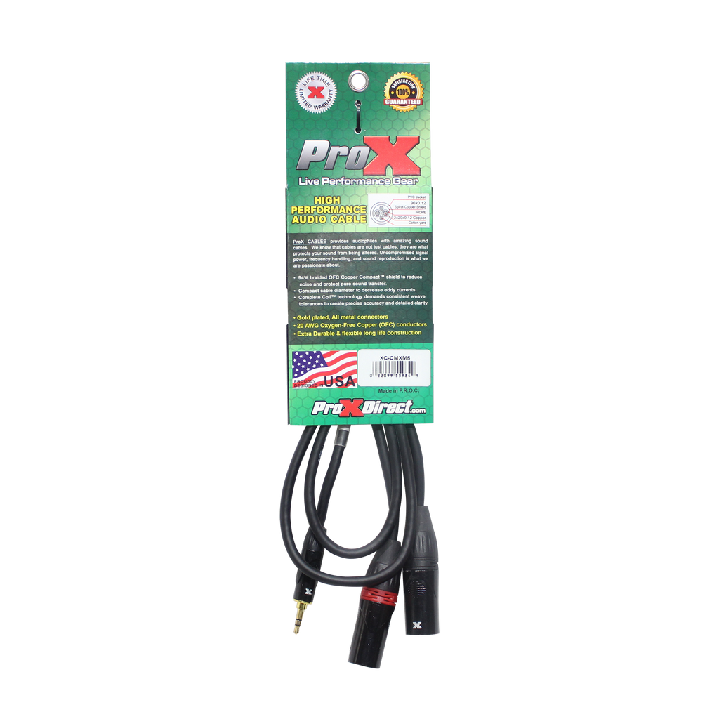 5 Ft. 3.5mm Mini TRS-M to Dual XLR3-M High Performance Audio Y Cable