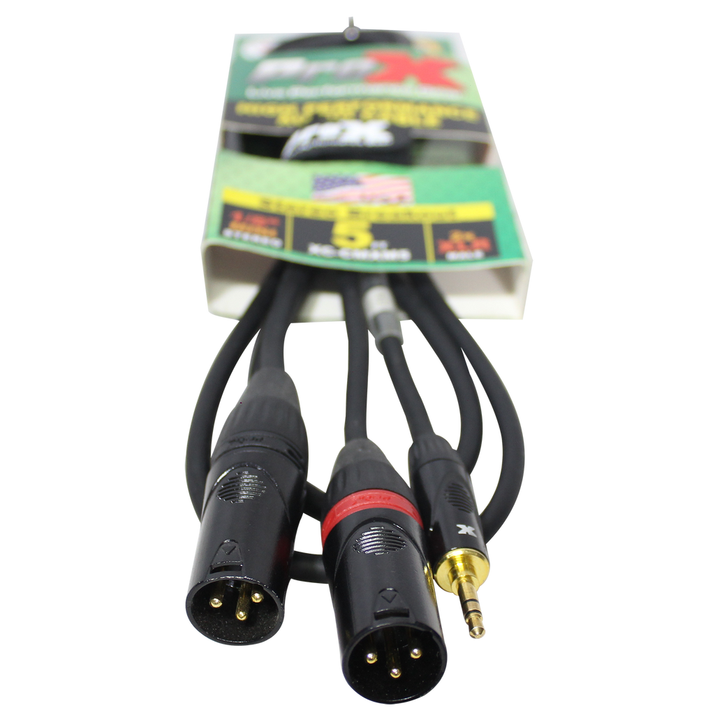 50PCS 5 Ft. 3.5mm Mini TRS-M to Dual XLR3-M High Performance Audio Y Cable