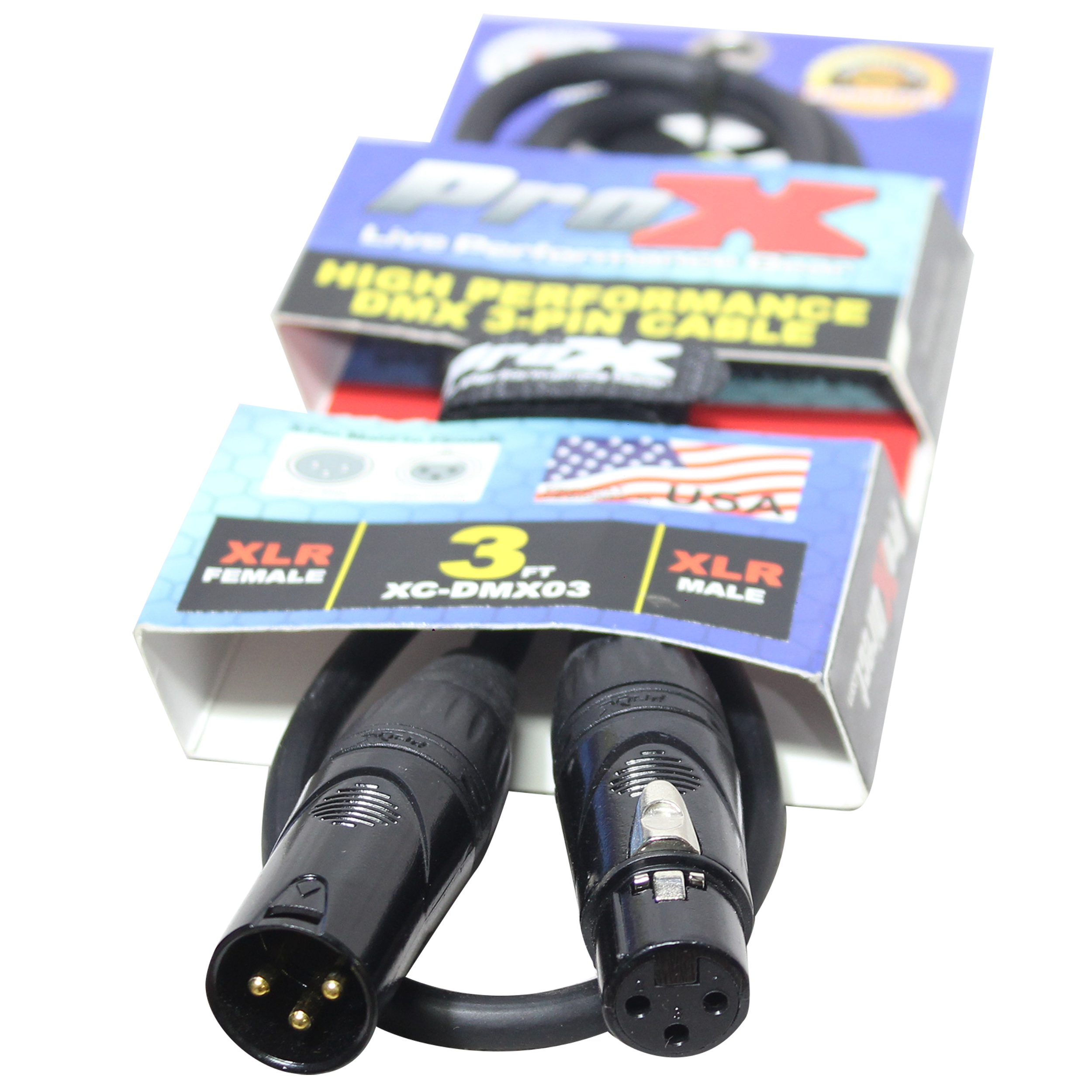 50PCS 3 Ft. High Performance DMX Male 3-Pin to DMX Female 3-Pin Coupler Patch Cable