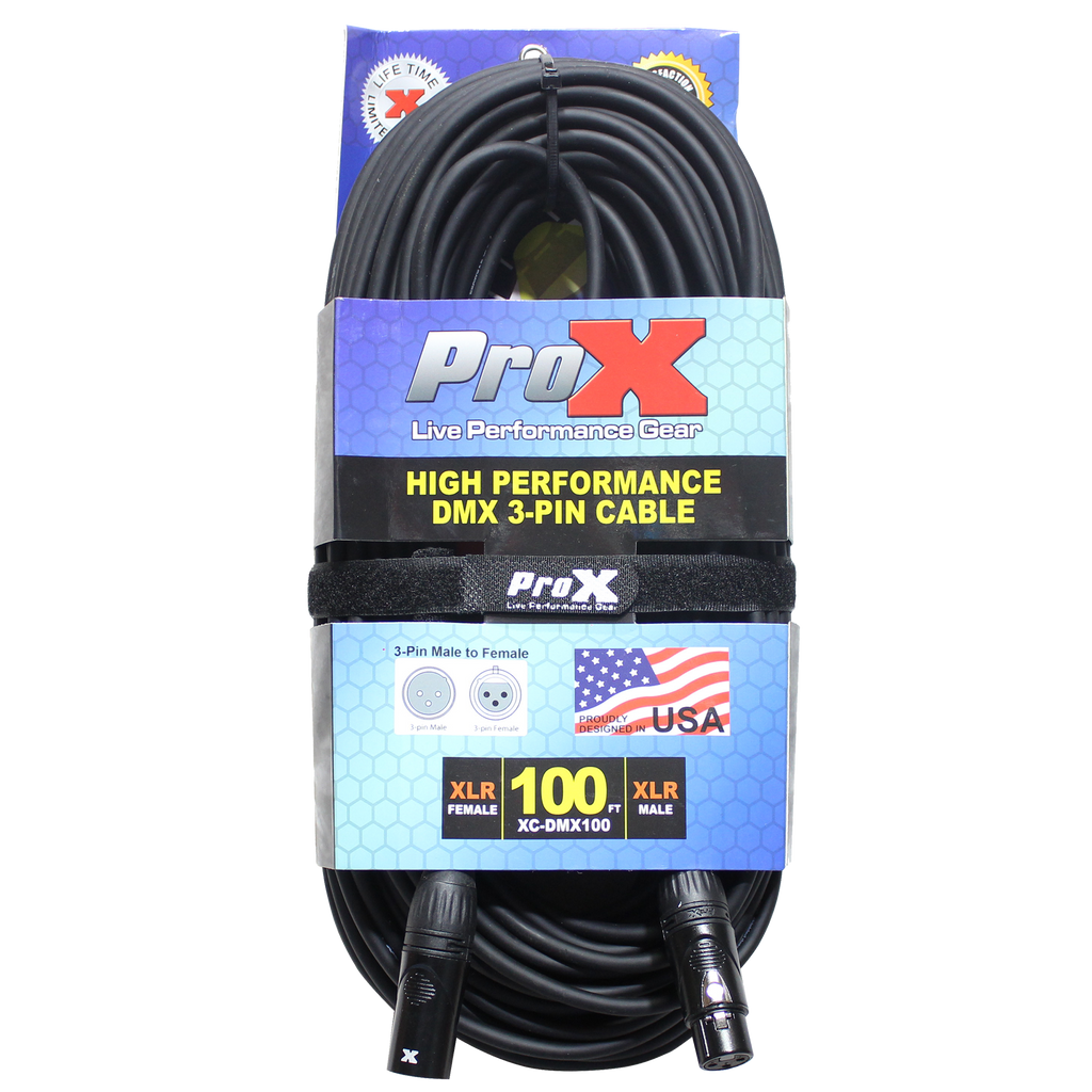 100 Ft. High Performance DMX Male 3-Pin to DMX Female 3-Pin Coupler Patch Cable