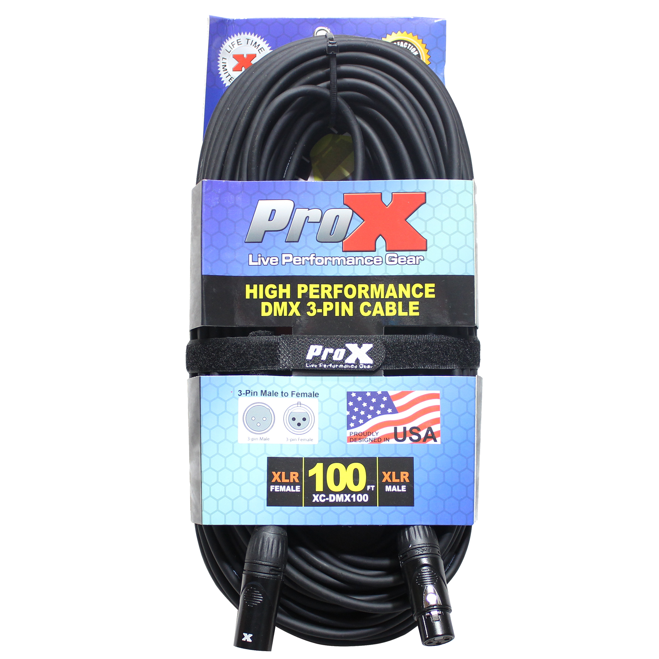 100 Ft. High Performance DMX Male 3-Pin to DMX Female 3-Pin Coupler Patch Cable
