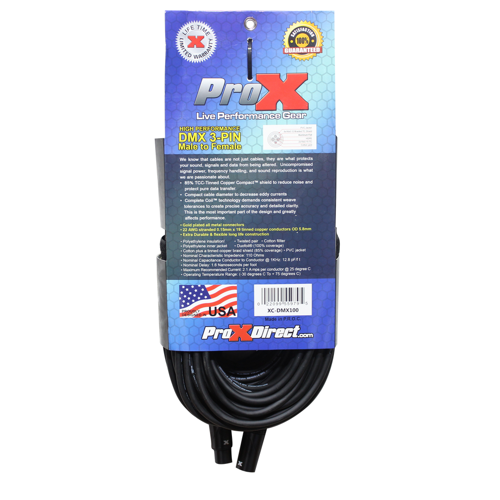 100 Ft. High Performance DMX Male 3-Pin to DMX Female 3-Pin Coupler Patch Cable