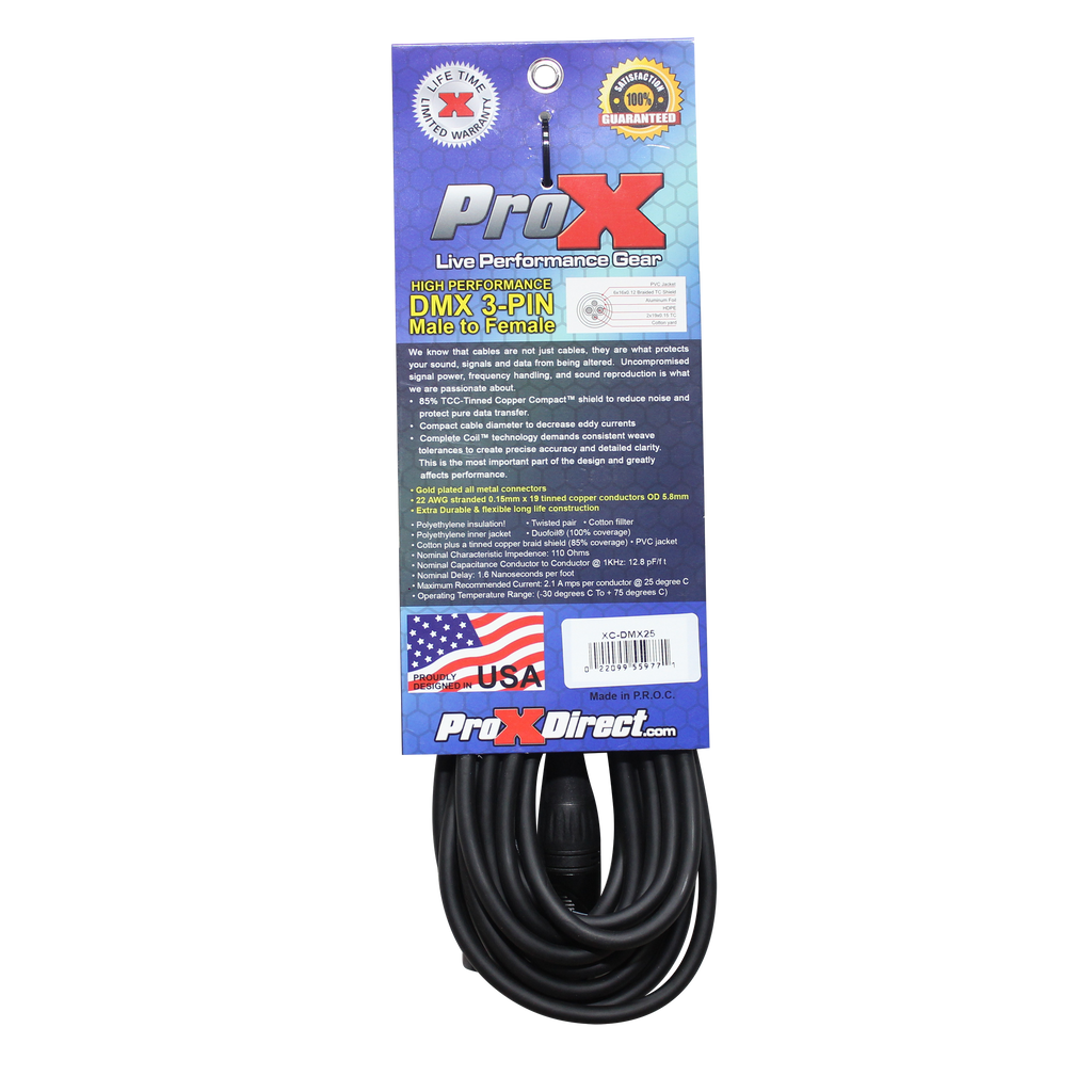 25 Ft. High Performance DMX Male 3-Pin to DMX Female 3-Pin Coupler Patch Cable