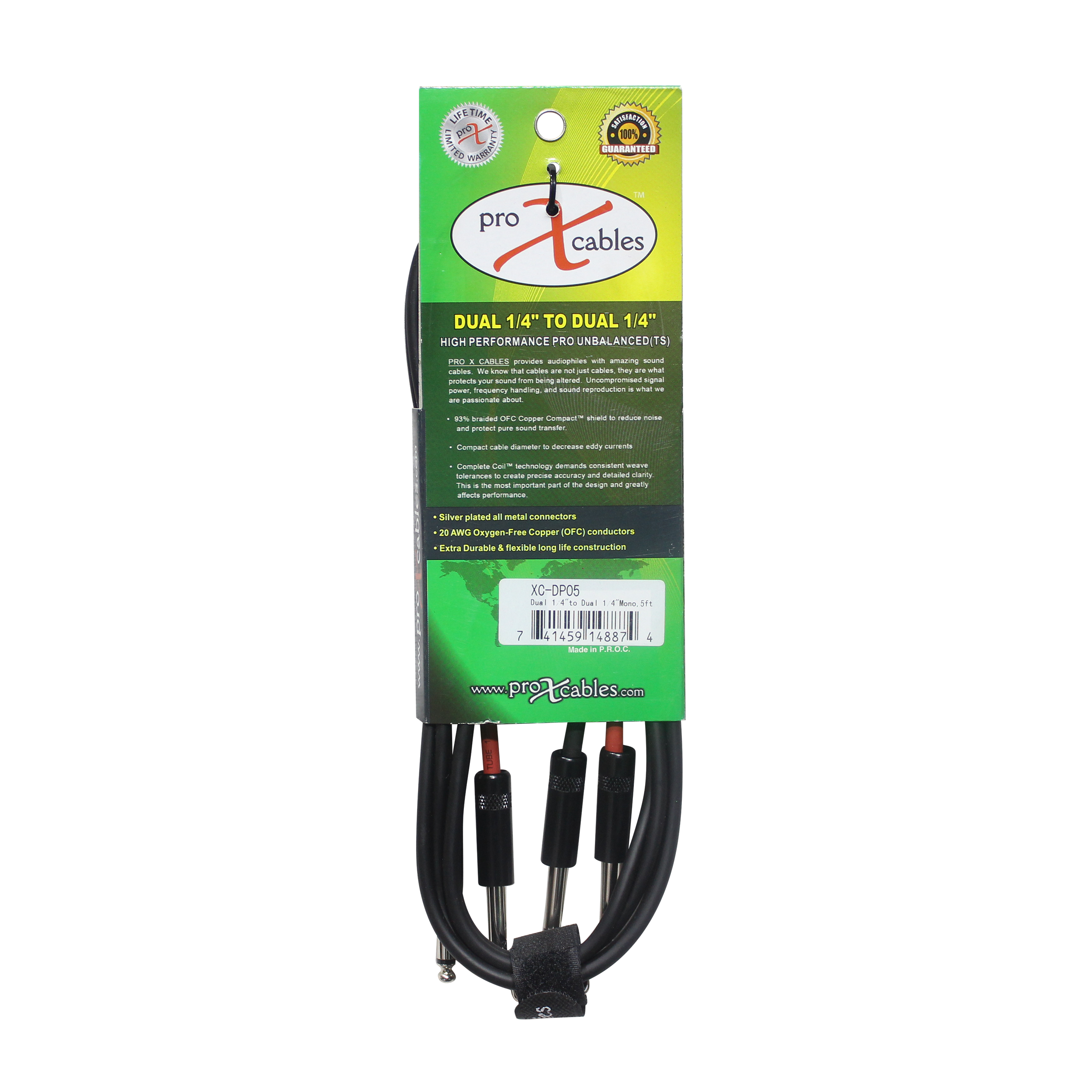 5' Ft. High Performance 1/4” TS Male to Dual 1/4” TS Male Unbalanced Audio Cable