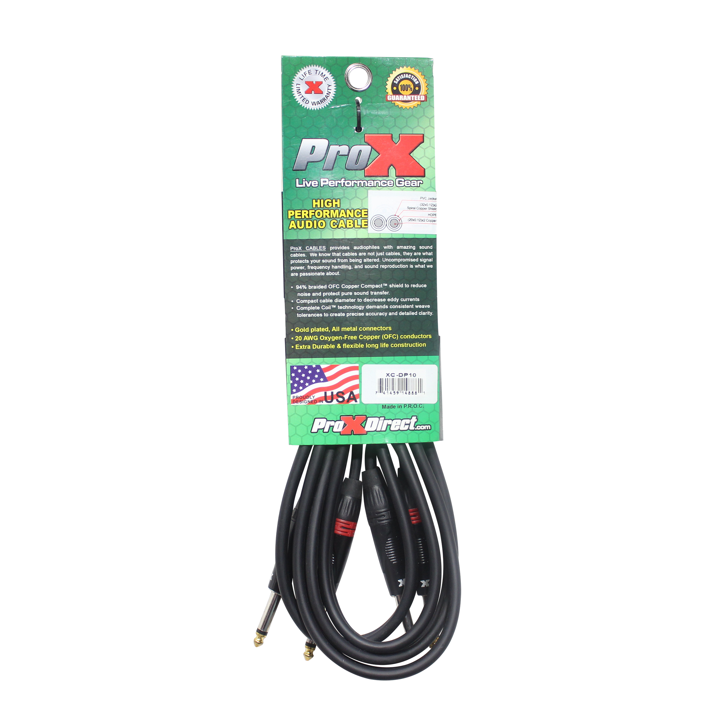 10PCS 10' Ft. High Performance 1/4” TS Male to Dual 1/4” TS Male Unbalanced Audio Cable