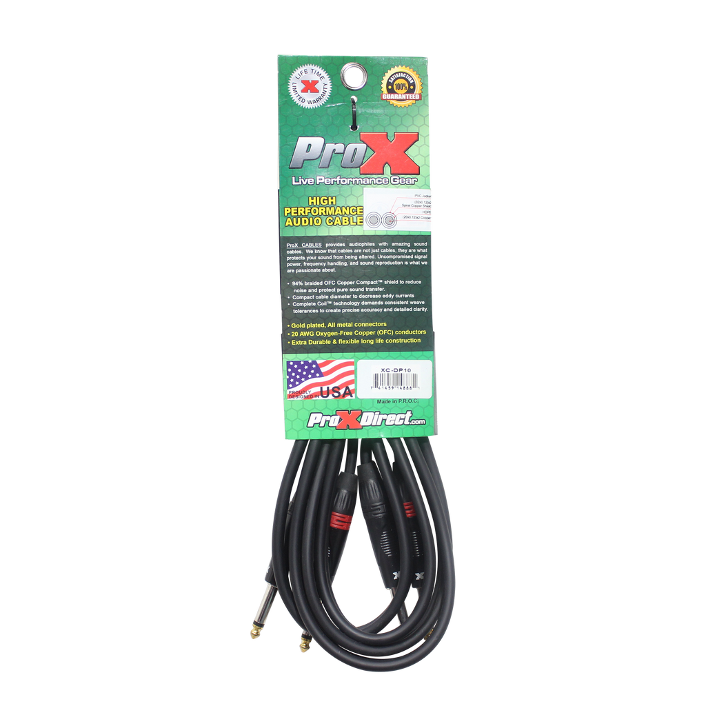 50PCS 10' Ft. High Performance 1/4” TS Male to Dual 1/4” TS Male Unbalanced Audio Cable
