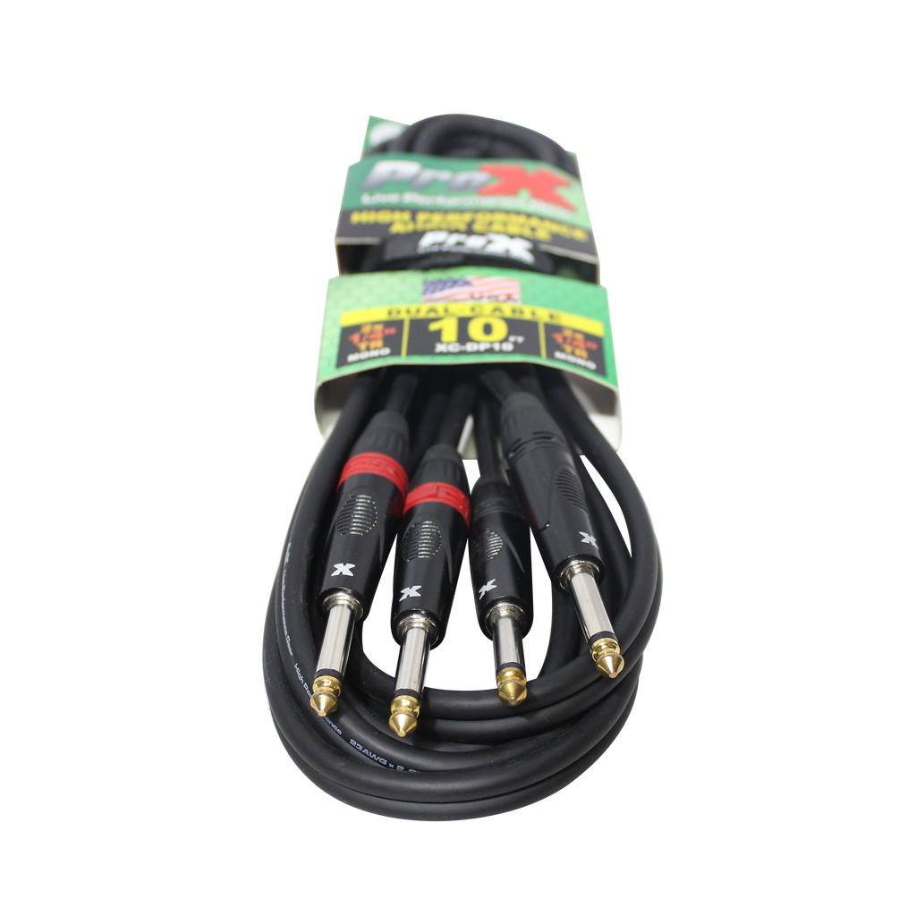 50PCS 10' Ft. High Performance 1/4” TS Male to Dual 1/4” TS Male Unbalanced Audio Cable