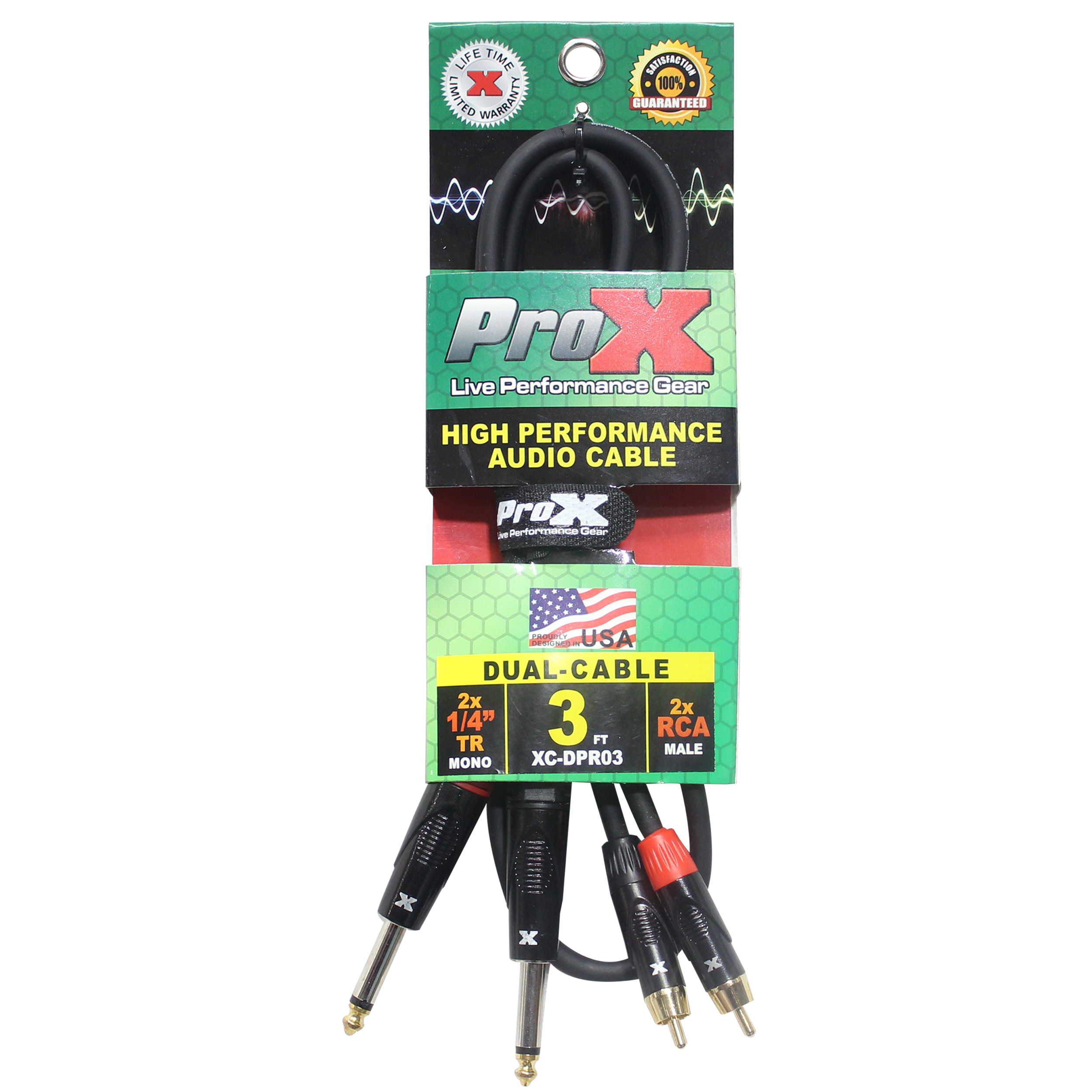 3' Ft. High Performance 1/4” Male TS  to Dual RCA Male Unbalanced Audio Cable