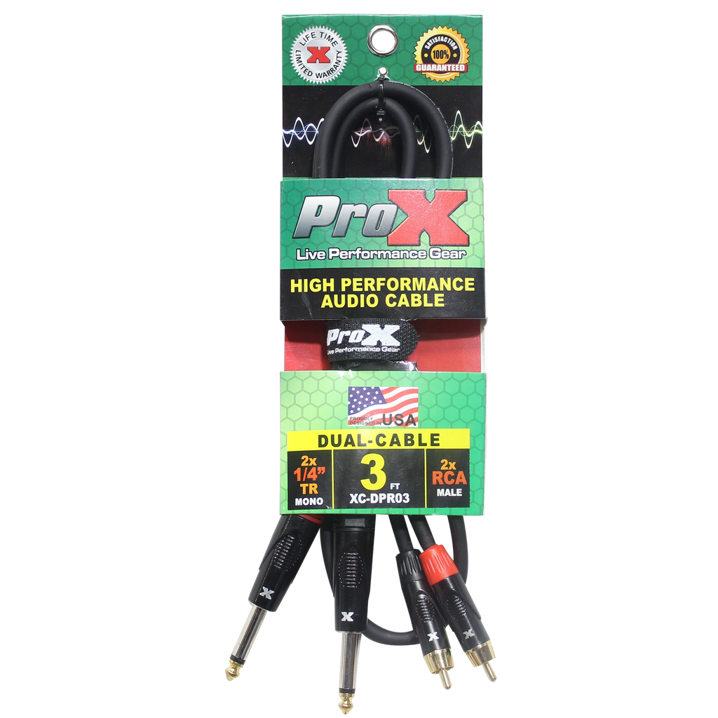 50PCS 3' Ft. High Performance 1/4” Male TS  to Dual RCA Male Unbalanced Audio Cable