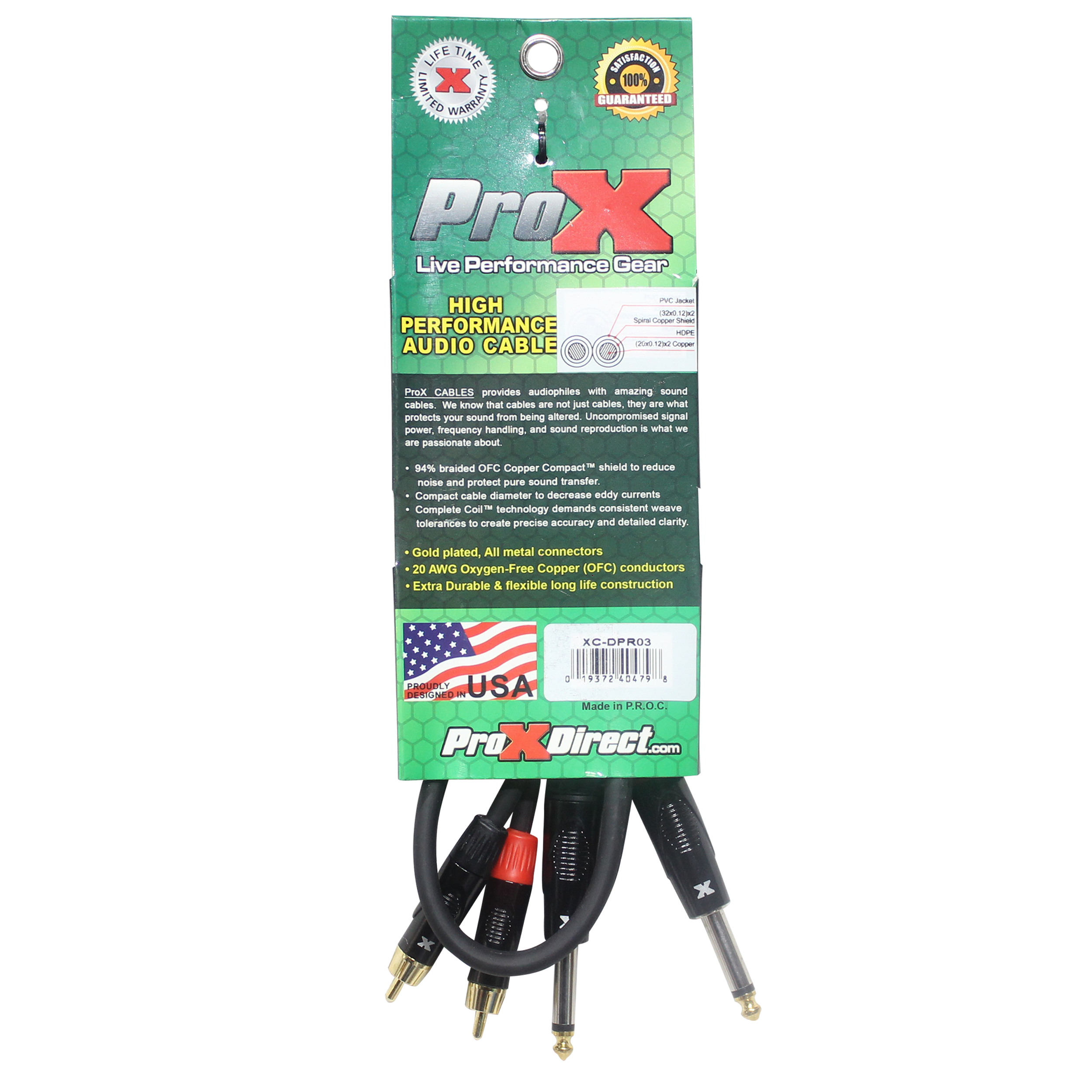 50PCS 3' Ft. High Performance 1/4” Male TS  to Dual RCA Male Unbalanced Audio Cable