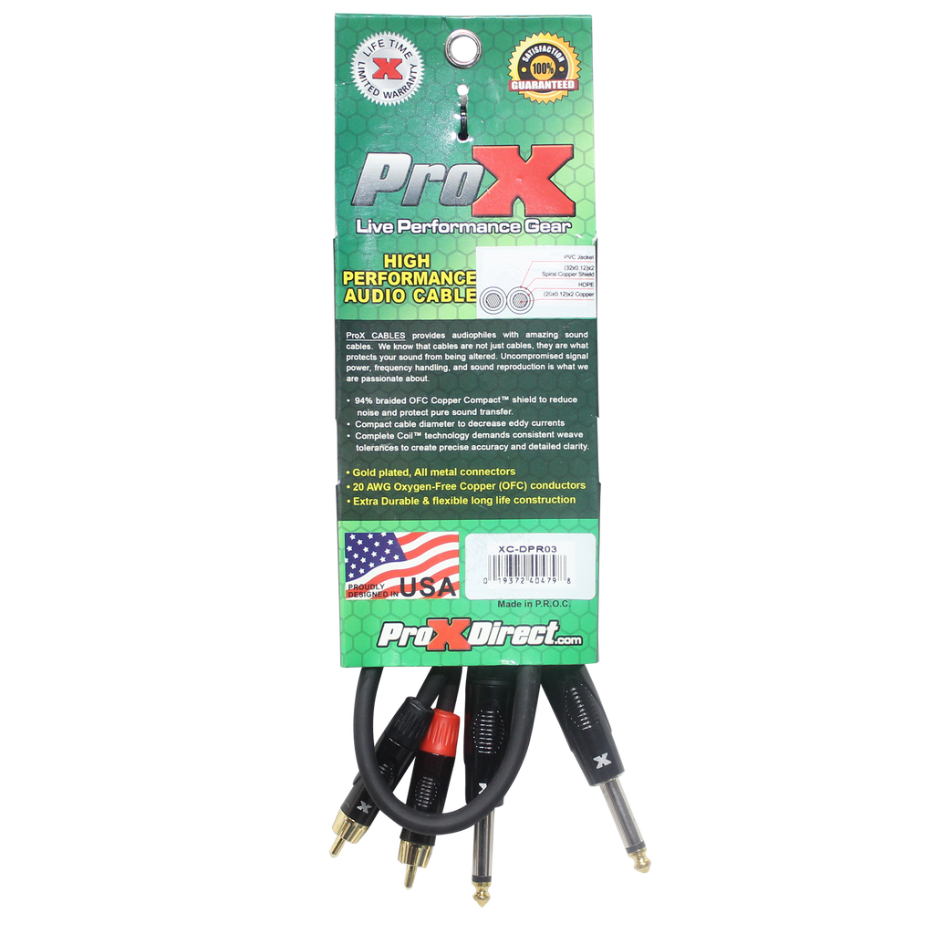 10PCS 3' Ft. High Performance 1/4” Male TS  to Dual RCA Male Unbalanced Audio Cable