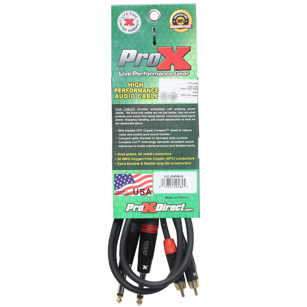 50PCS 5' Ft. High Performance 1/4” Male TS  to Dual RCA Male Unbalanced Audio Cable