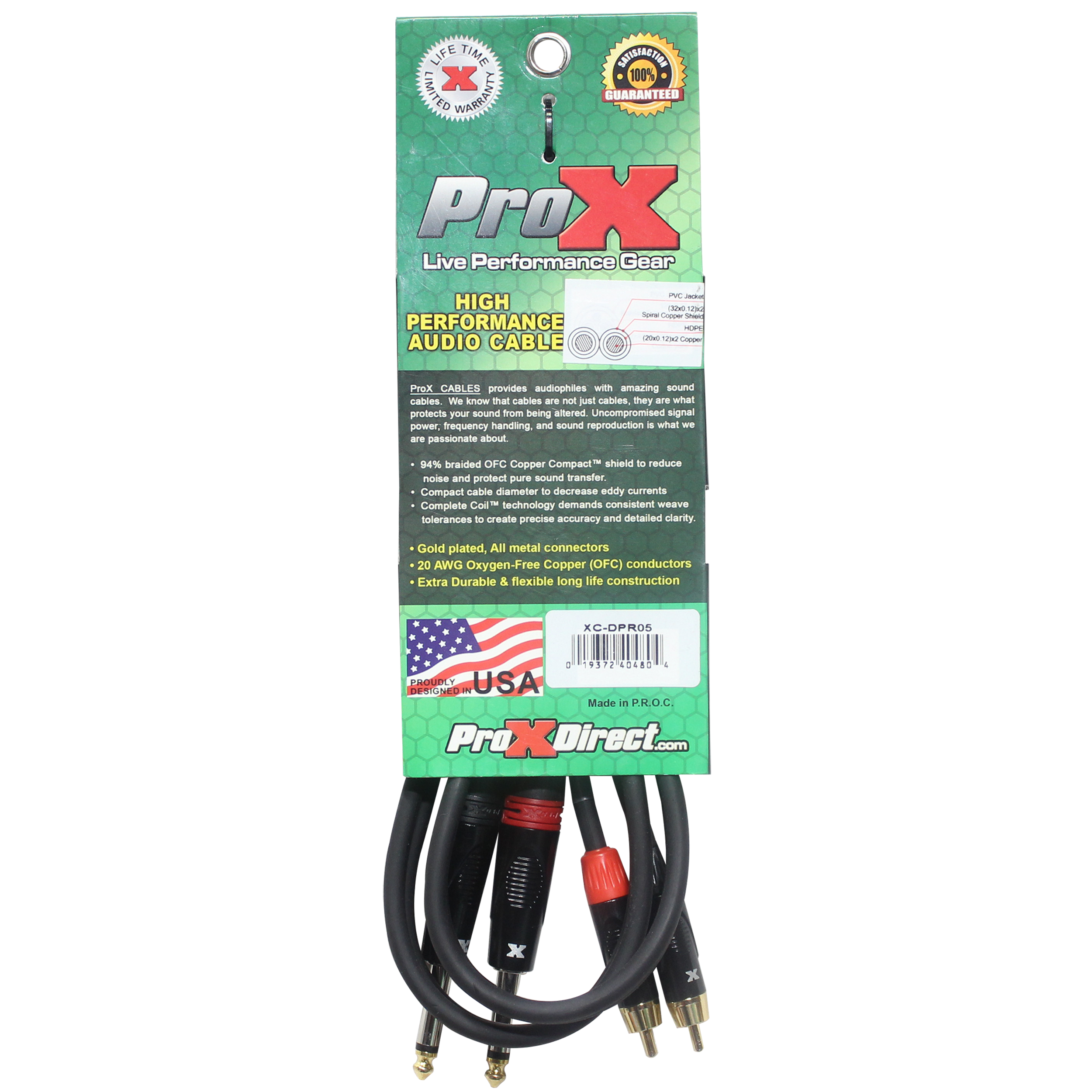 10PCS 5' Ft. High Performance 1/4” Male TS  to Dual RCA Male Unbalanced Audio Cable