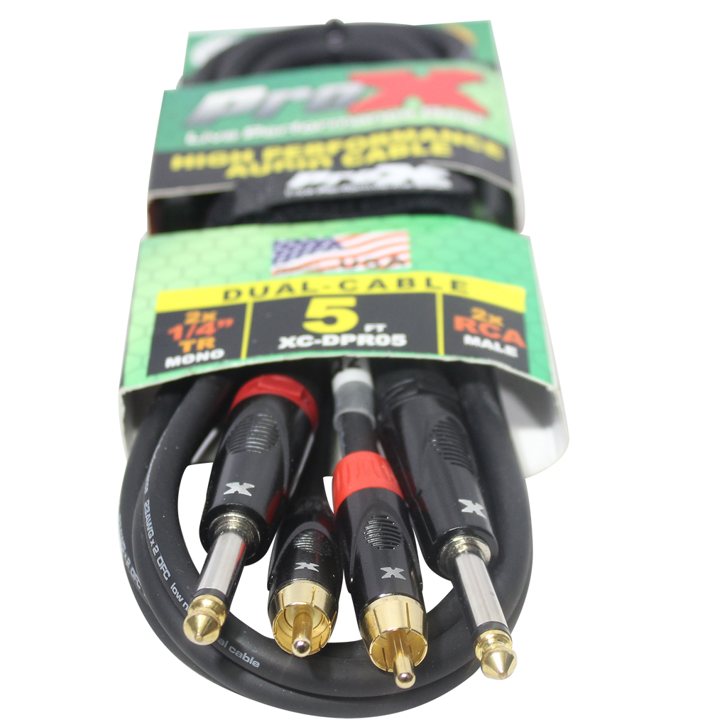 5' Ft. High Performance 1/4” Male TS  to Dual RCA Male Unbalanced Audio Cable