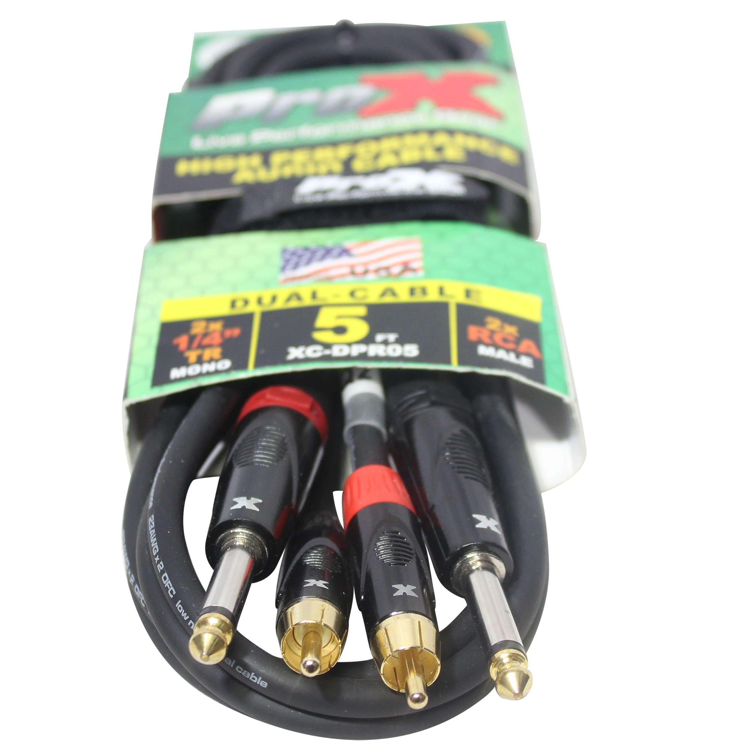 50PCS 5' Ft. High Performance 1/4” Male TS  to Dual RCA Male Unbalanced Audio Cable