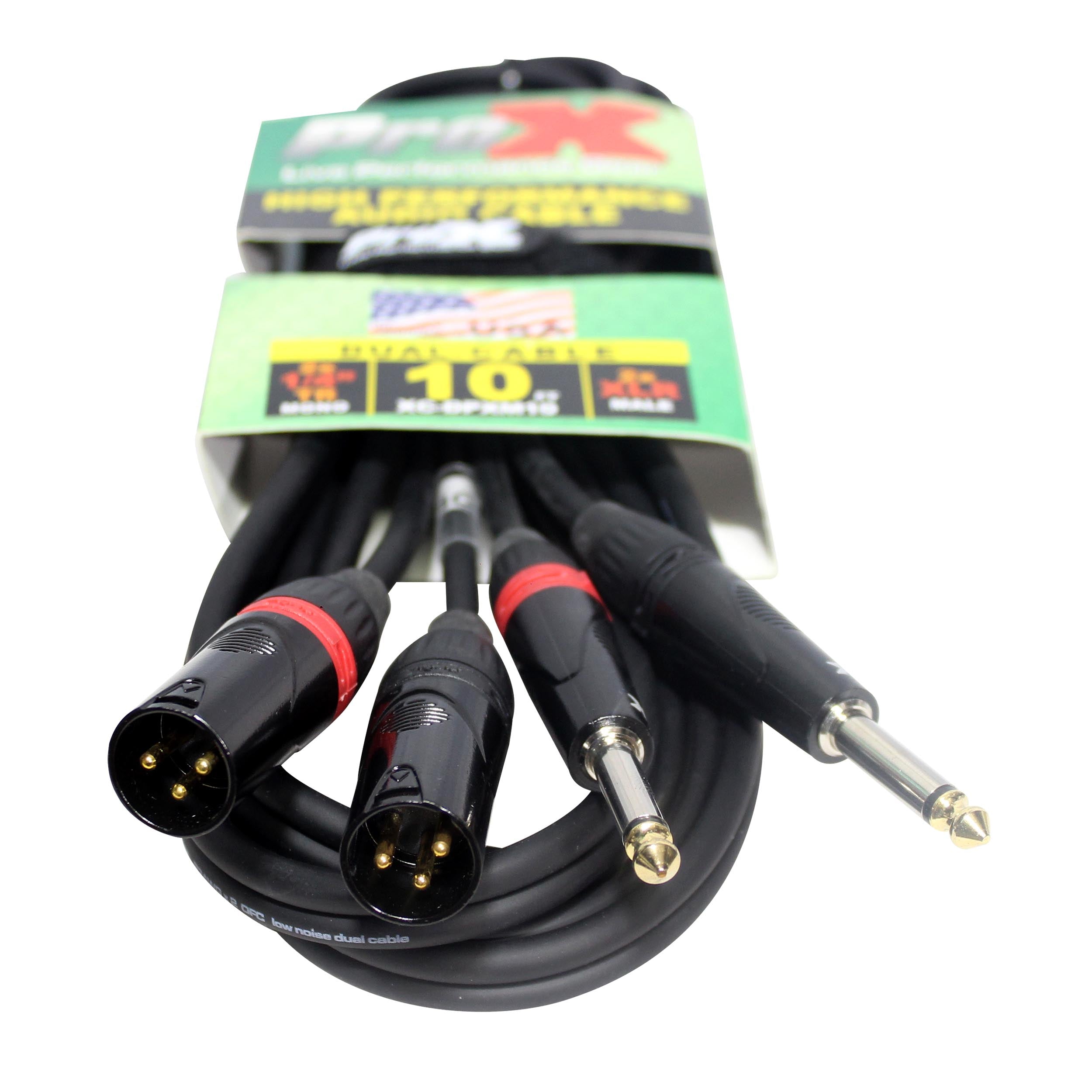 10PCS 10' Ft. High Performance Dual 1/4” TS Male to Dual XLR Male Unbalanced Audio Cable