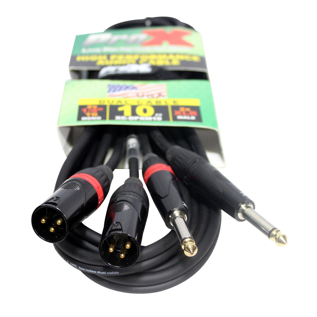 10' Ft. High Performance Dual 1/4” TS Male to Dual XLR Male Unbalanced Audio Cable