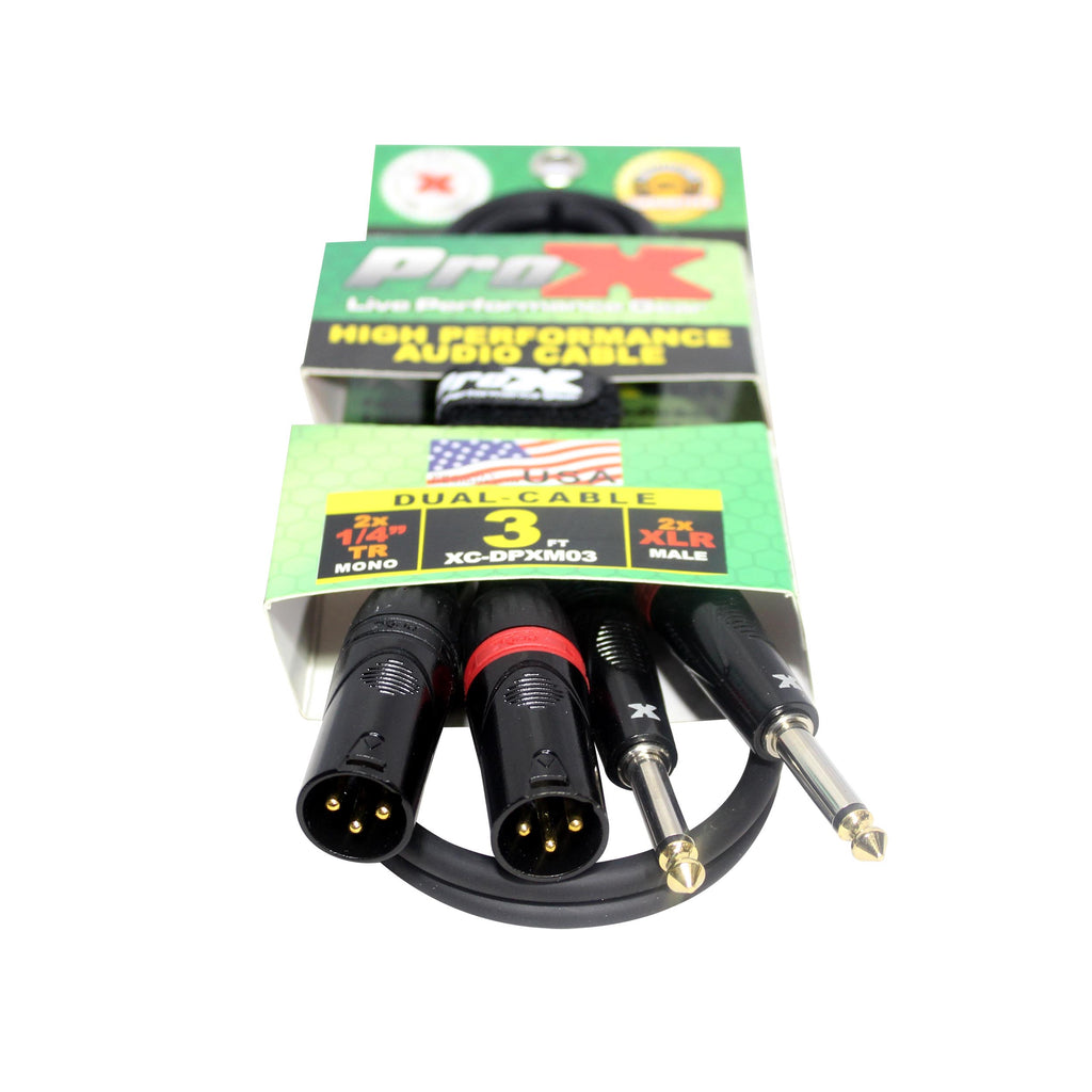 3' Ft. High Performance 1/4” TS Male to Dual XLR Male Unbalanced Audio Cable