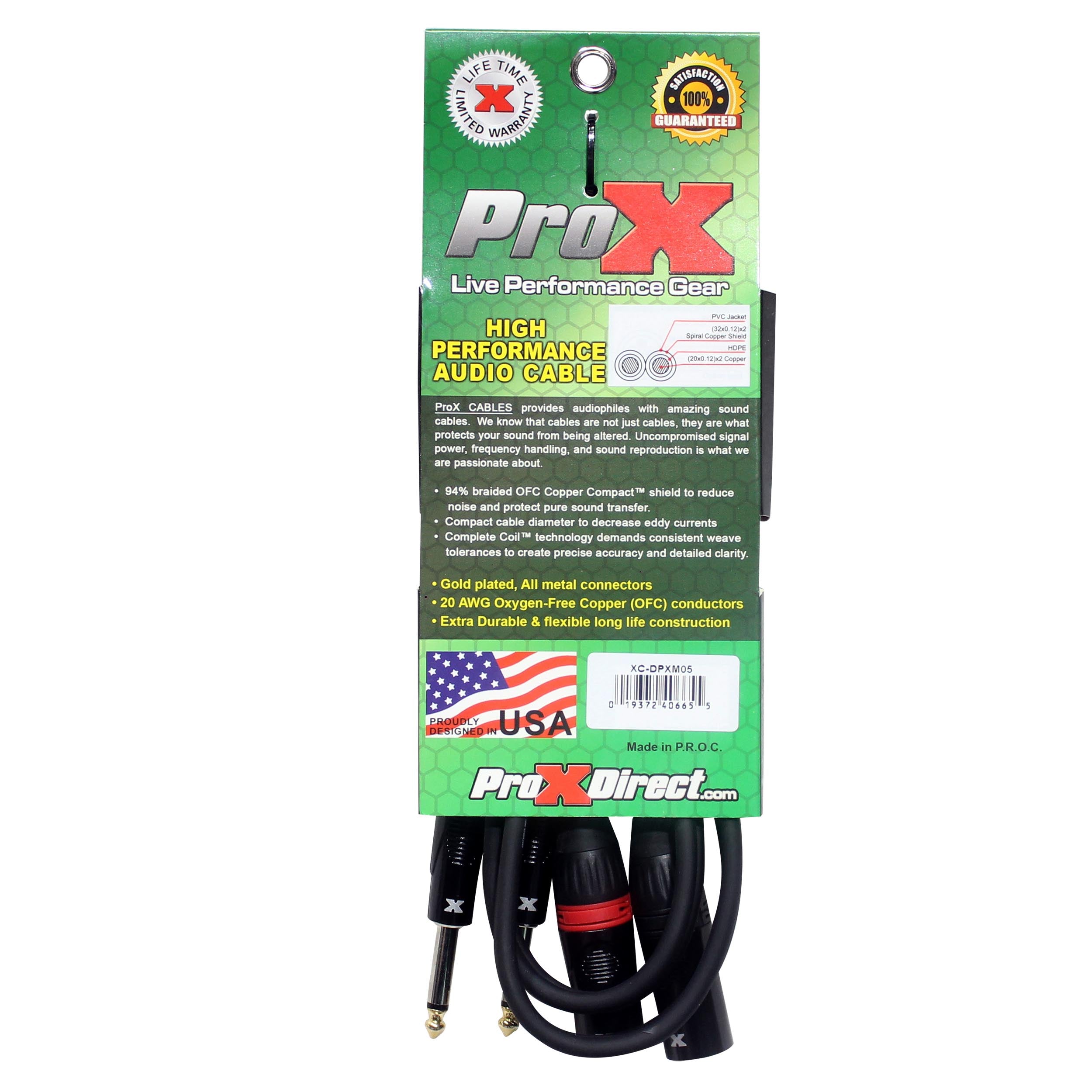 5' Ft. High Performance Dual 1/4” TS Male to Dual XLR Male Unbalanced Audio Cable