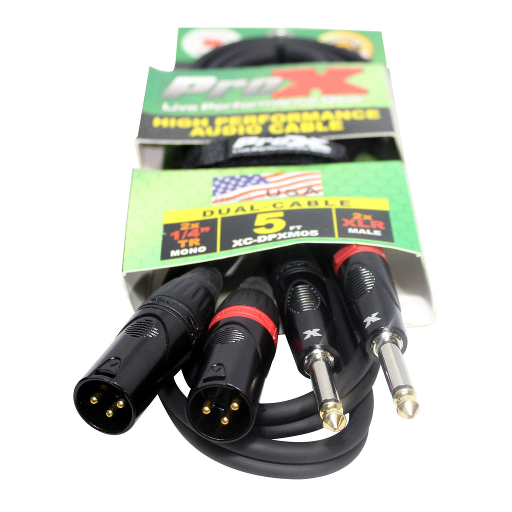 50PCS 5' Ft. High Performance Dual 1/4” TS Male to Dual XLR Male Unbalanced Audio Cable